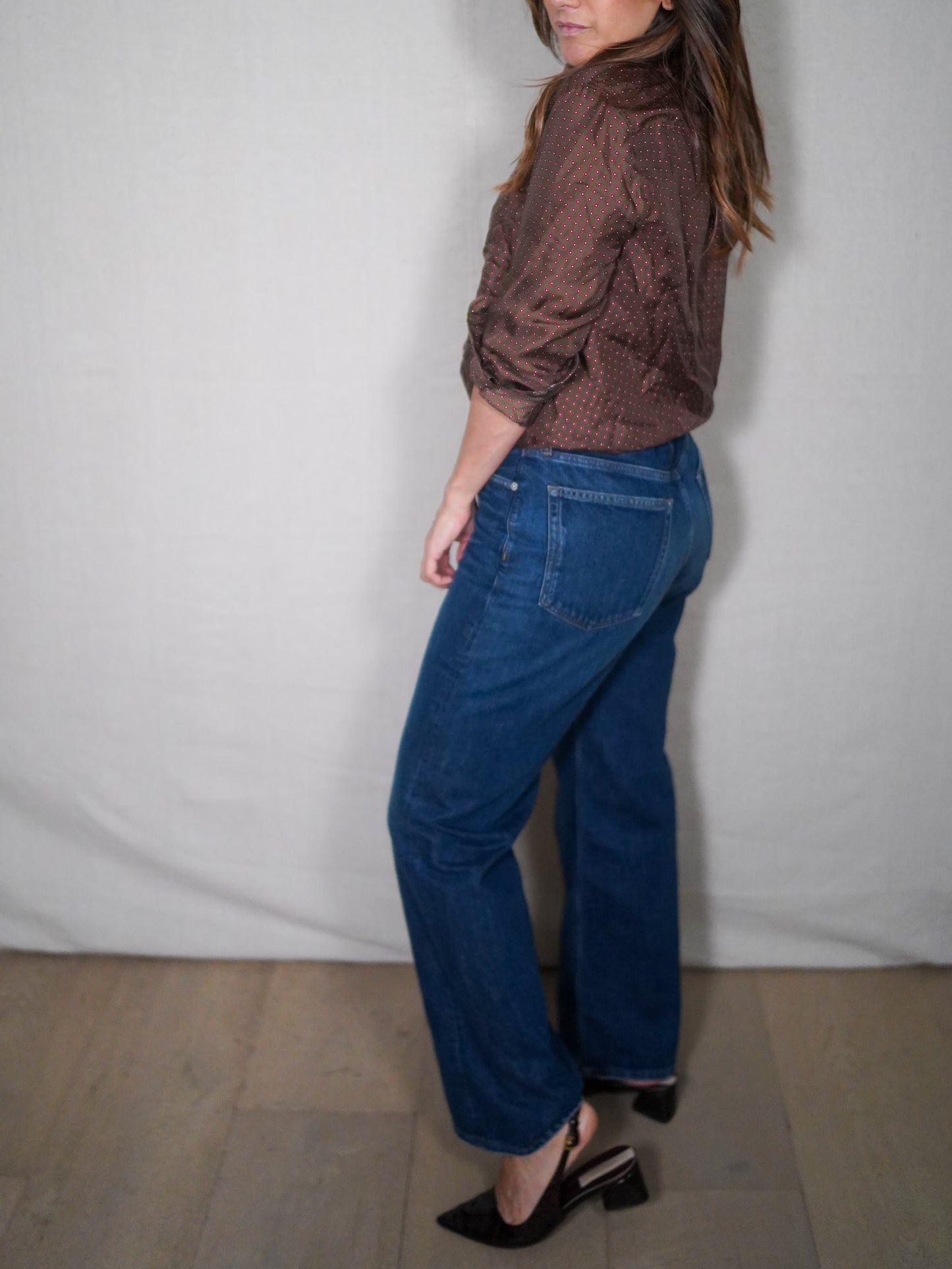 Vintage Banana Republic Silk Geo Print Button-Down Shirt Olive Pink