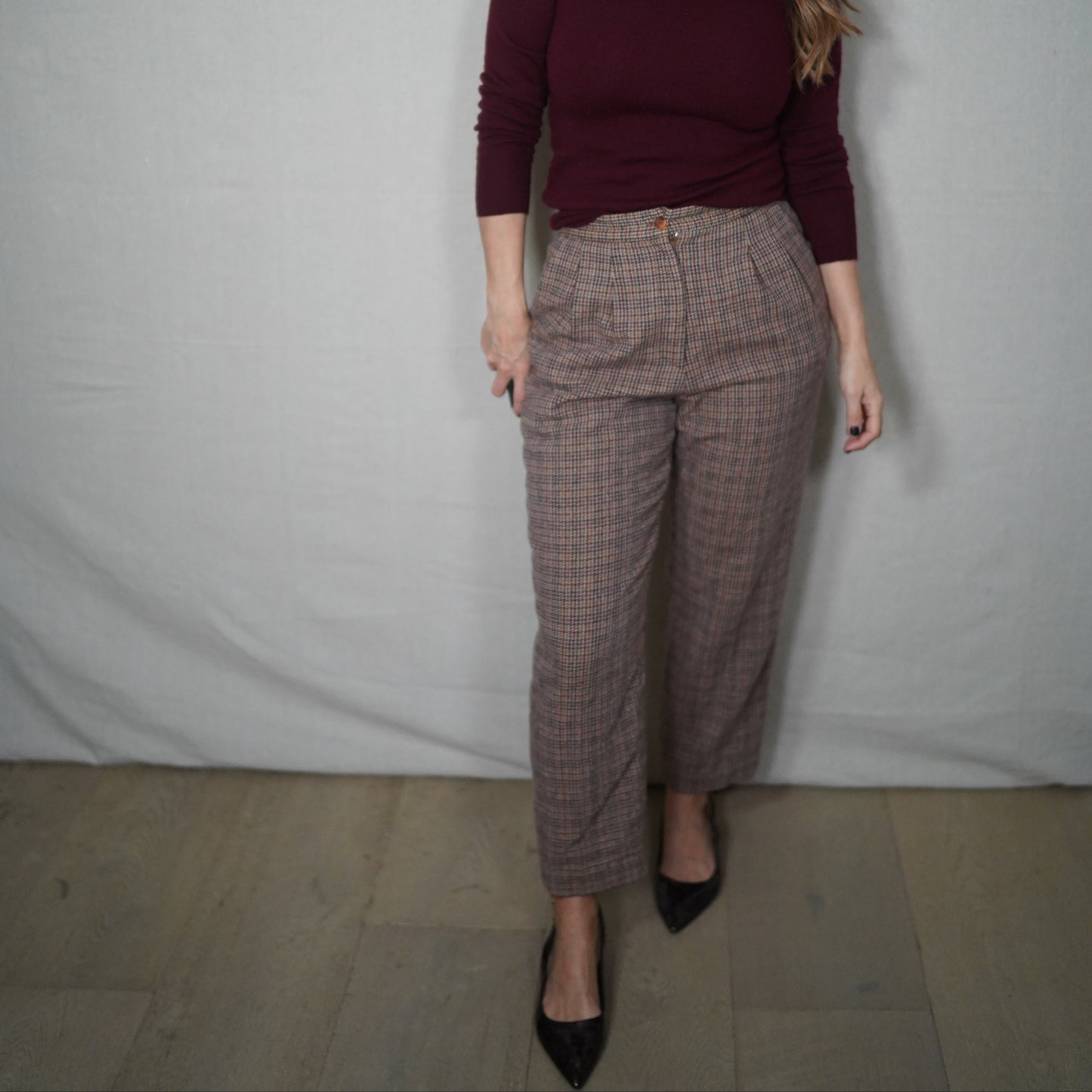 Vintage Joan Leslie Plaid Wool Trousers / Cropped Tailored Pants / 90s Minimal Prep