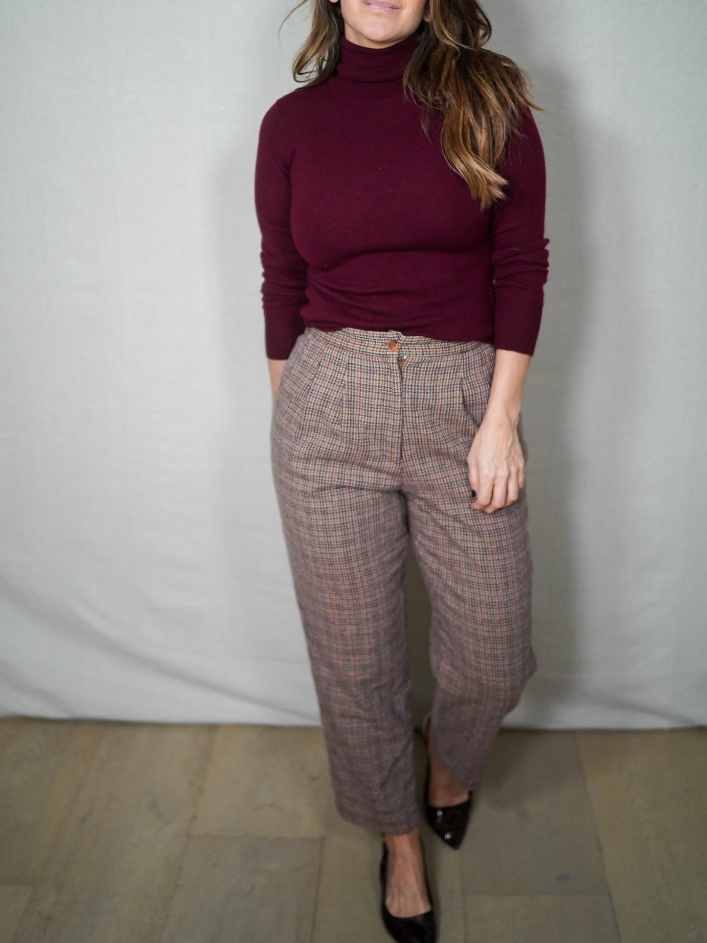 Vintage Joan Leslie Plaid Wool Trousers / Cropped Tailored Pants / 90s Minimal Prep