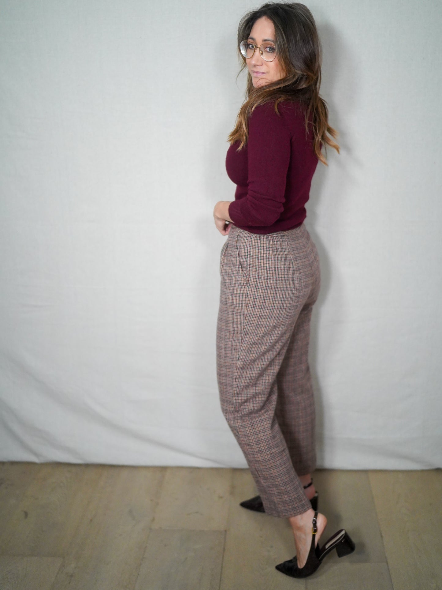 Vintage Joan Leslie Plaid Wool Trousers / Cropped Tailored Pants / 90s Minimal Prep