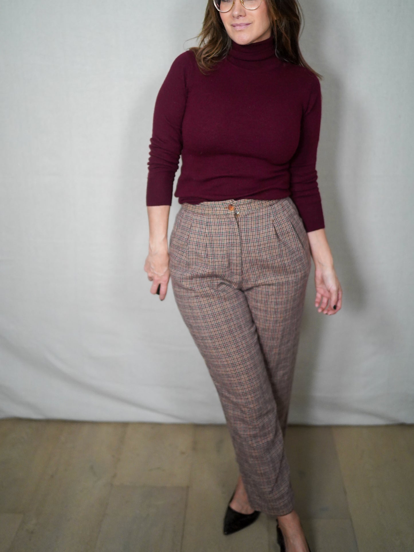 Vintage Joan Leslie Plaid Wool Trousers / Cropped Tailored Pants / 90s Minimal Prep