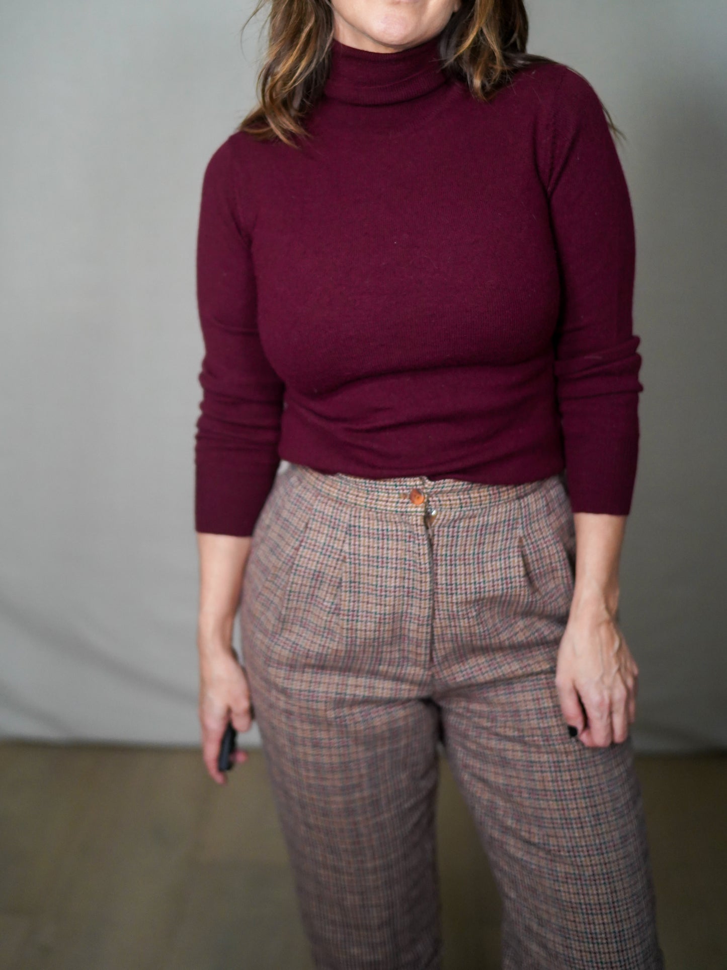 Vintage Joan Leslie Plaid Wool Trousers / Cropped Tailored Pants / 90s Minimal Prep
