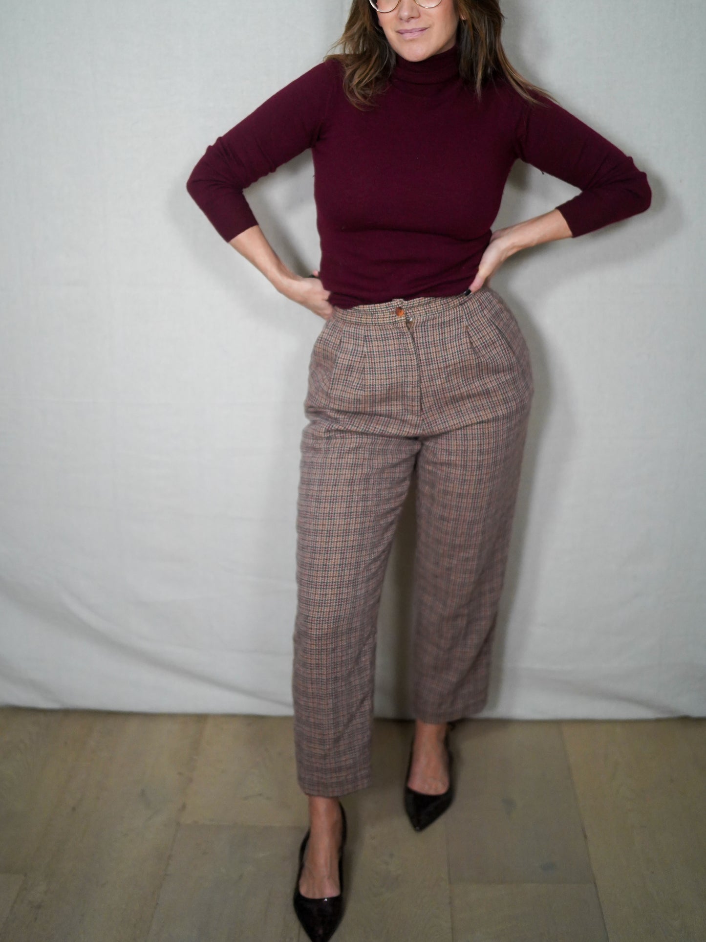 Vintage Joan Leslie Plaid Wool Trousers / Cropped Tailored Pants / 90s Minimal Prep