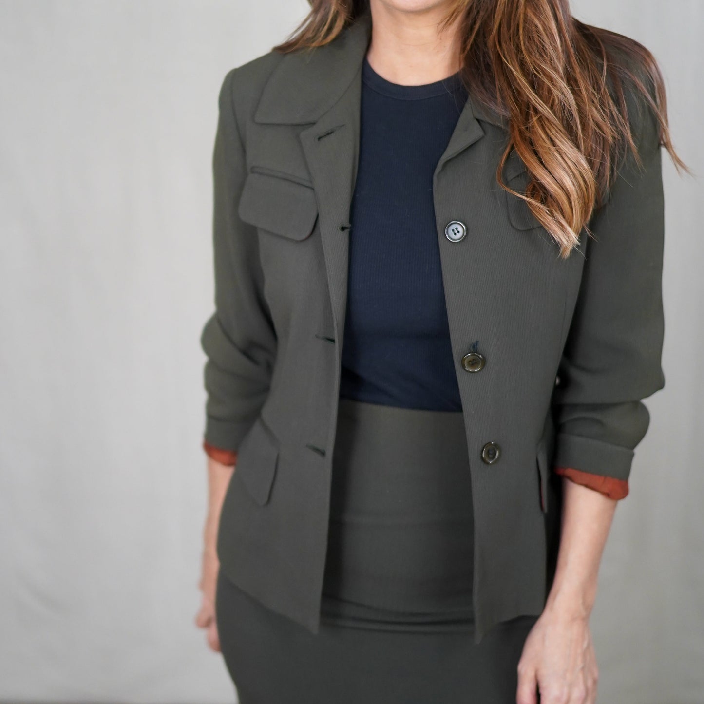 Vintage Olive Utility Cropped Blazer