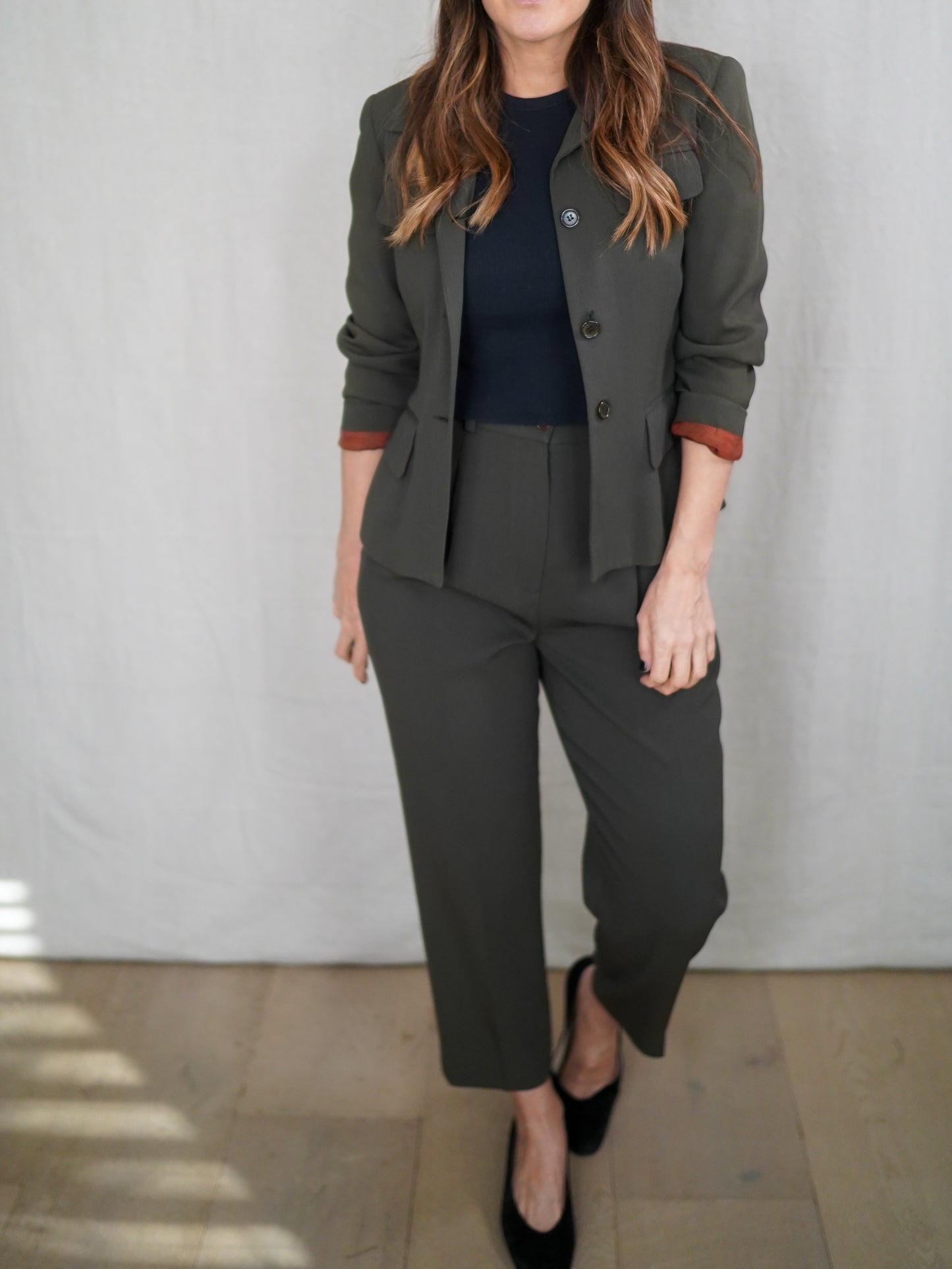 Vintage Olive Utility Cropped Blazer