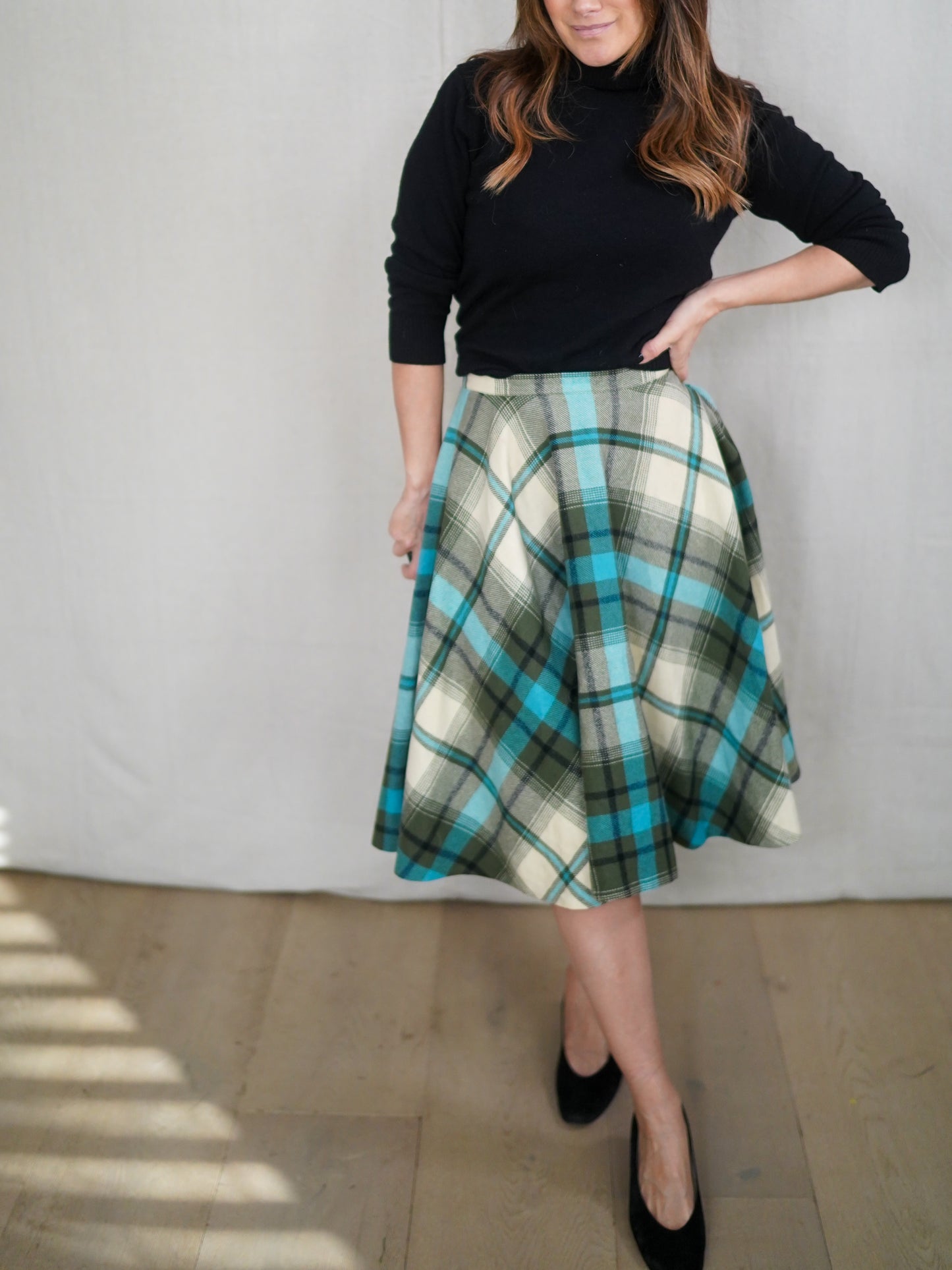 Vintage Pendleton Plaid Wool Circle Skirt – Teal Green Tartan Midi
