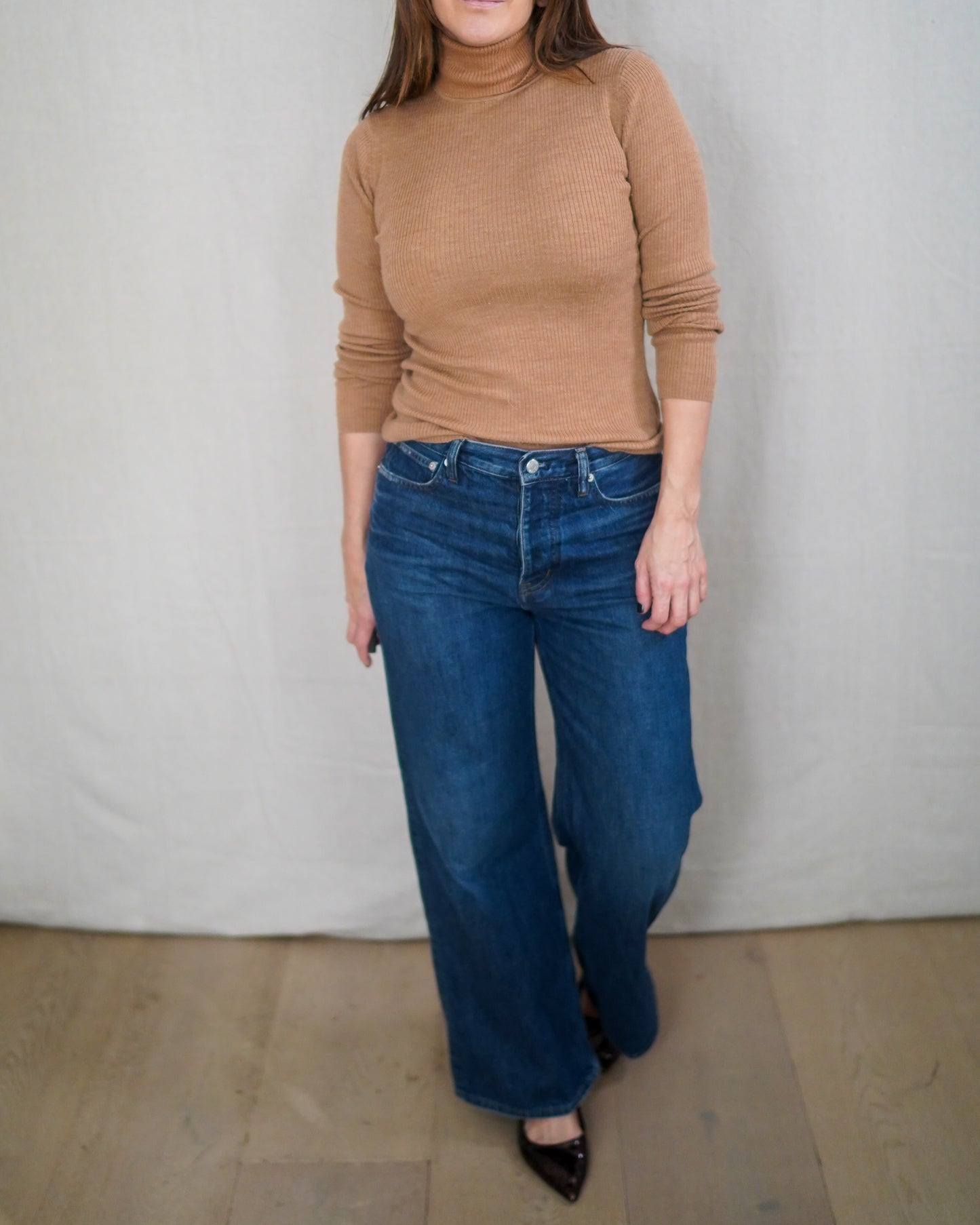 Vintage Ribbed Camel Turtleneck Long Sleeve Knit Top