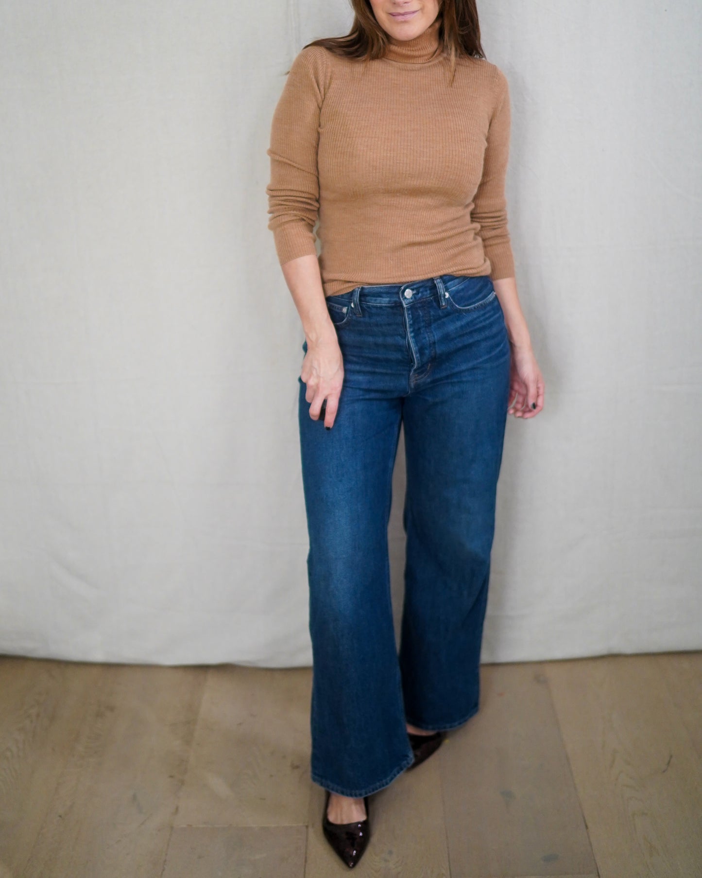 Vintage Ribbed Camel Turtleneck Long Sleeve Knit Top