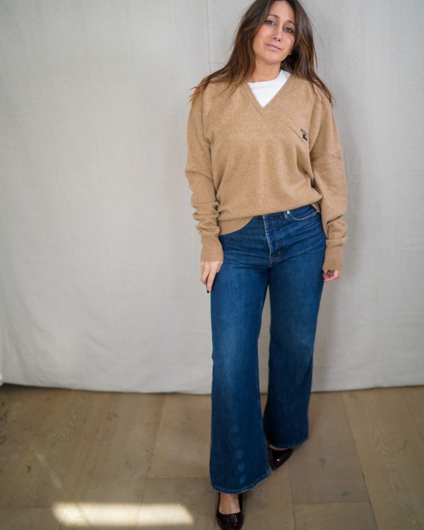 Vintage Burberrys Camel Lambswool V-Neck Sweater