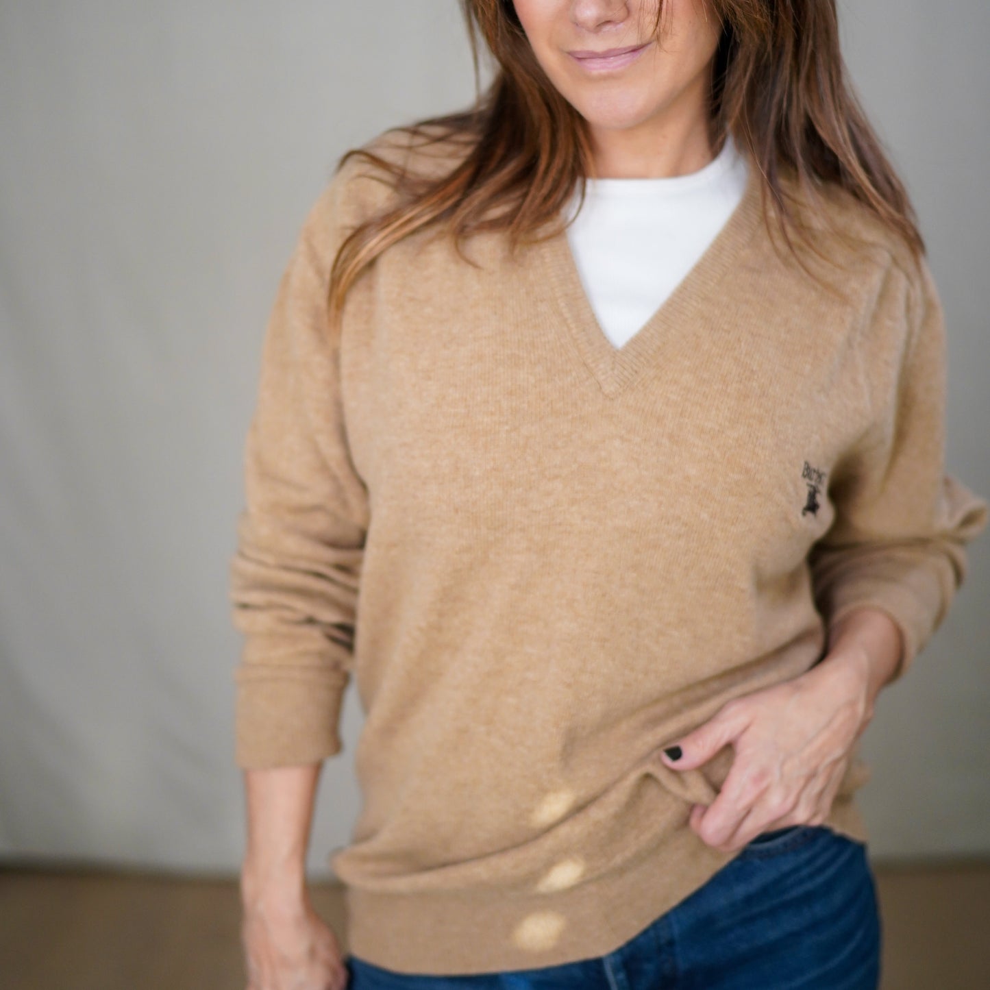 Vintage Burberrys Camel Lambswool V-Neck Sweater