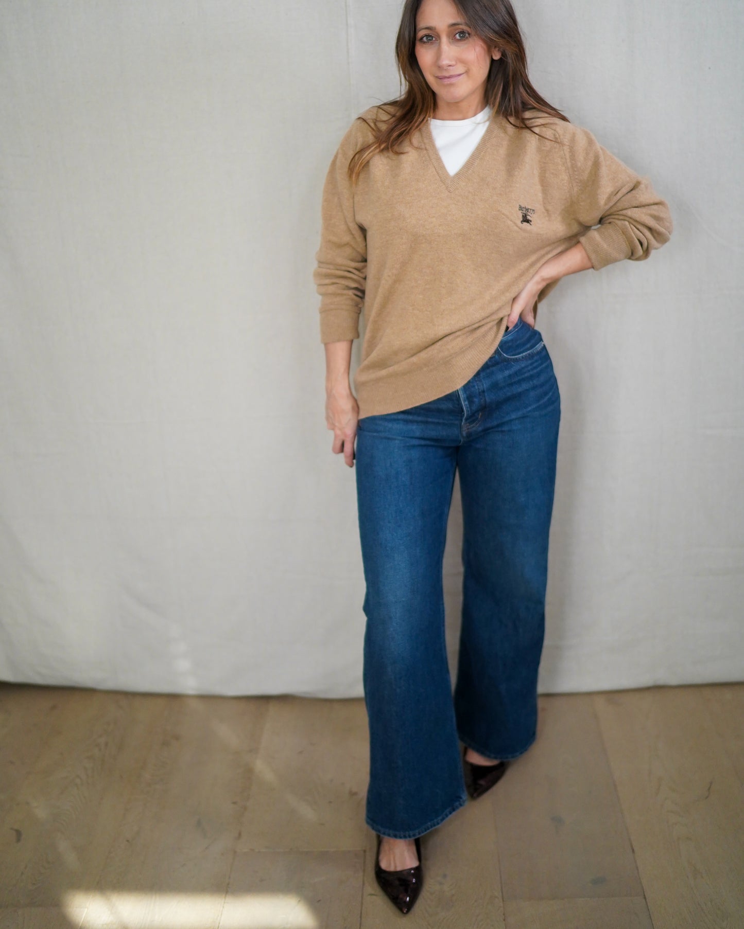 Vintage Burberrys Camel Lambswool V-Neck Sweater