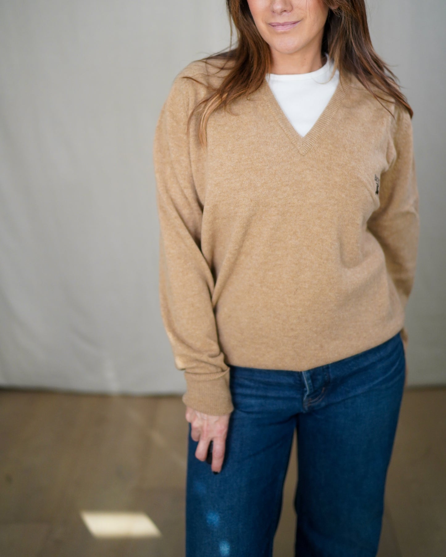 Vintage Burberrys Camel Lambswool V-Neck Sweater