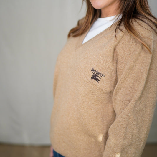 Vintage Burberrys Camel Lambswool V-Neck Sweater