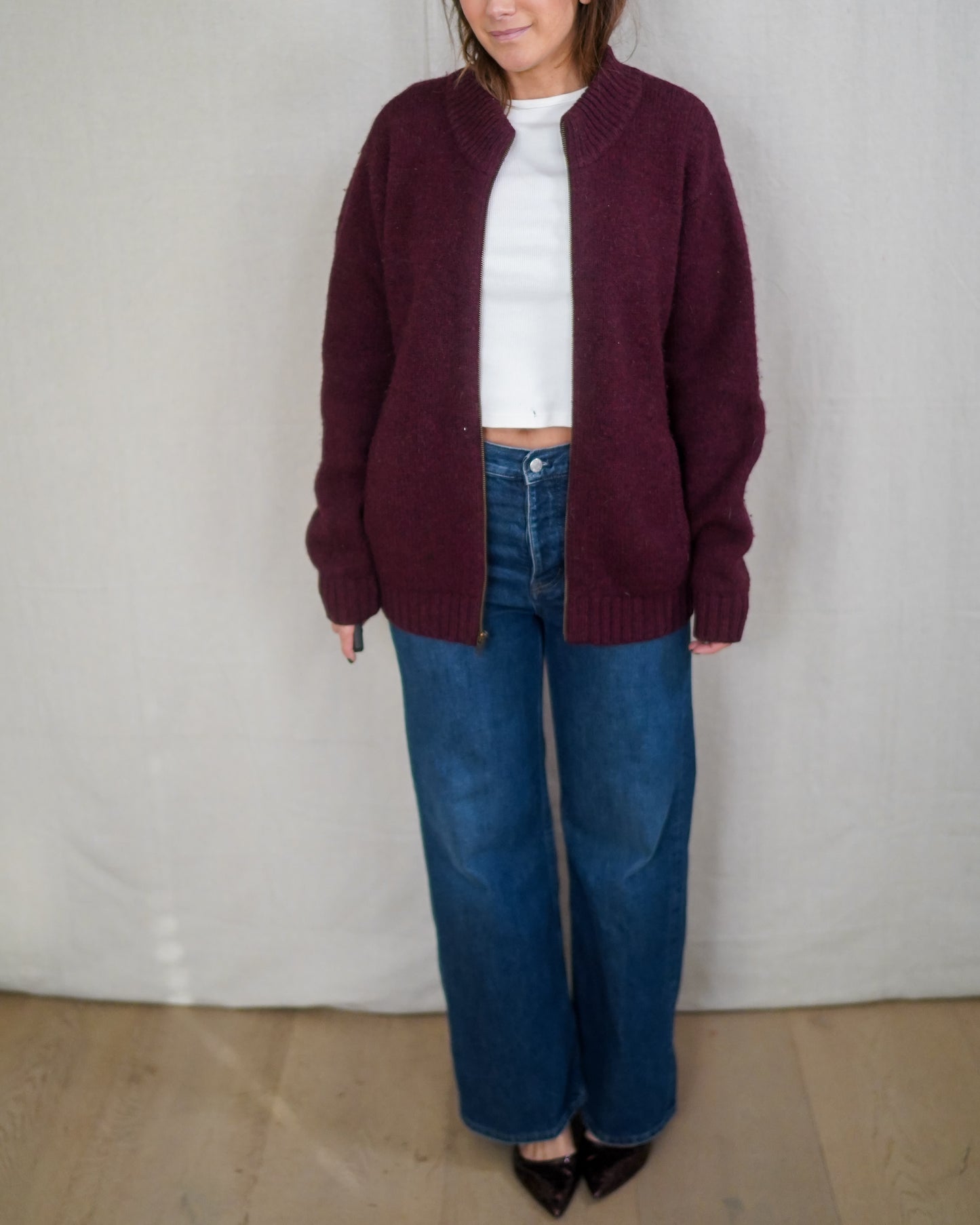 Vintage L.L. Bean Oxblood Zip Wool Cardigan