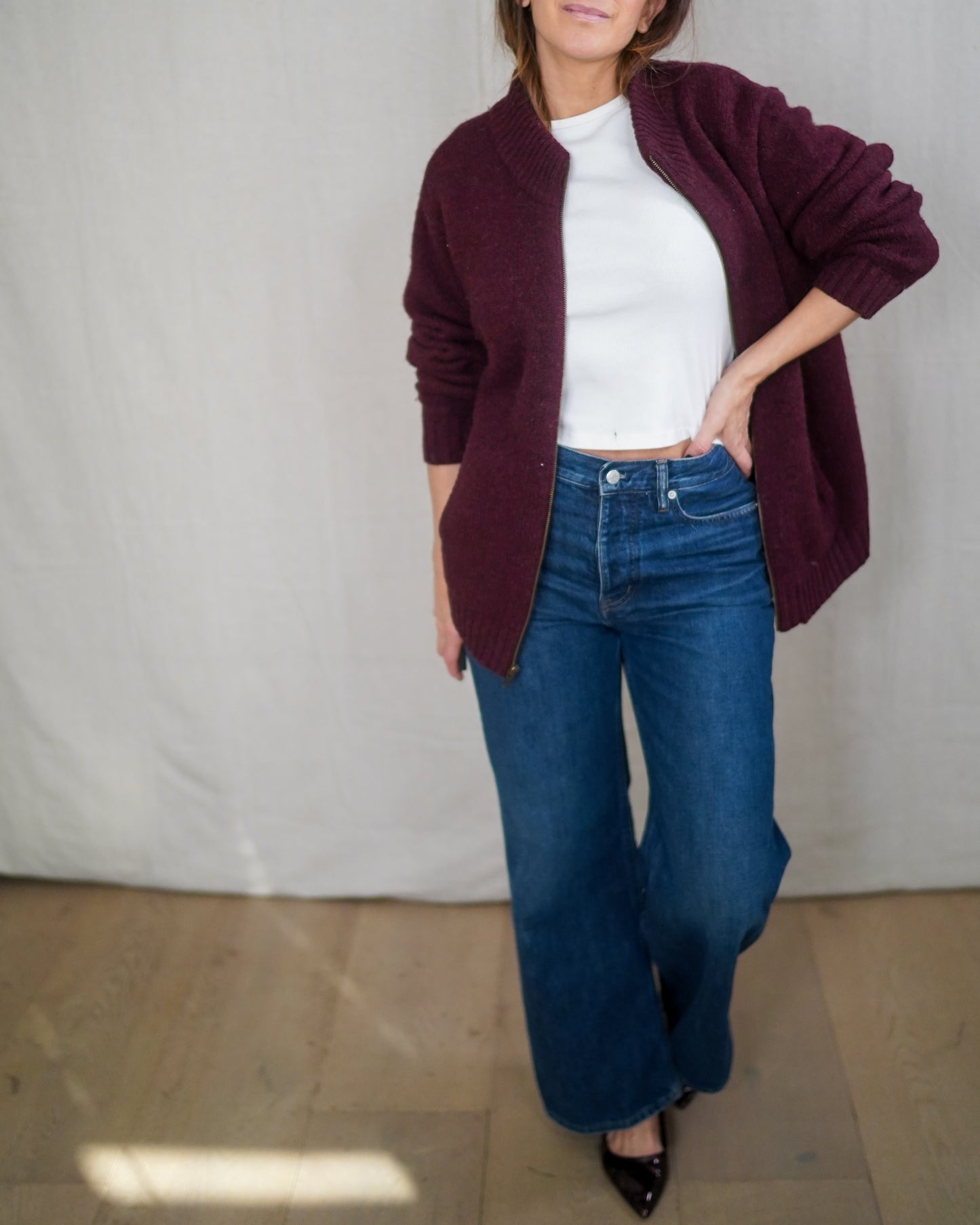 Vintage L.L. Bean Oxblood Zip Wool Cardigan