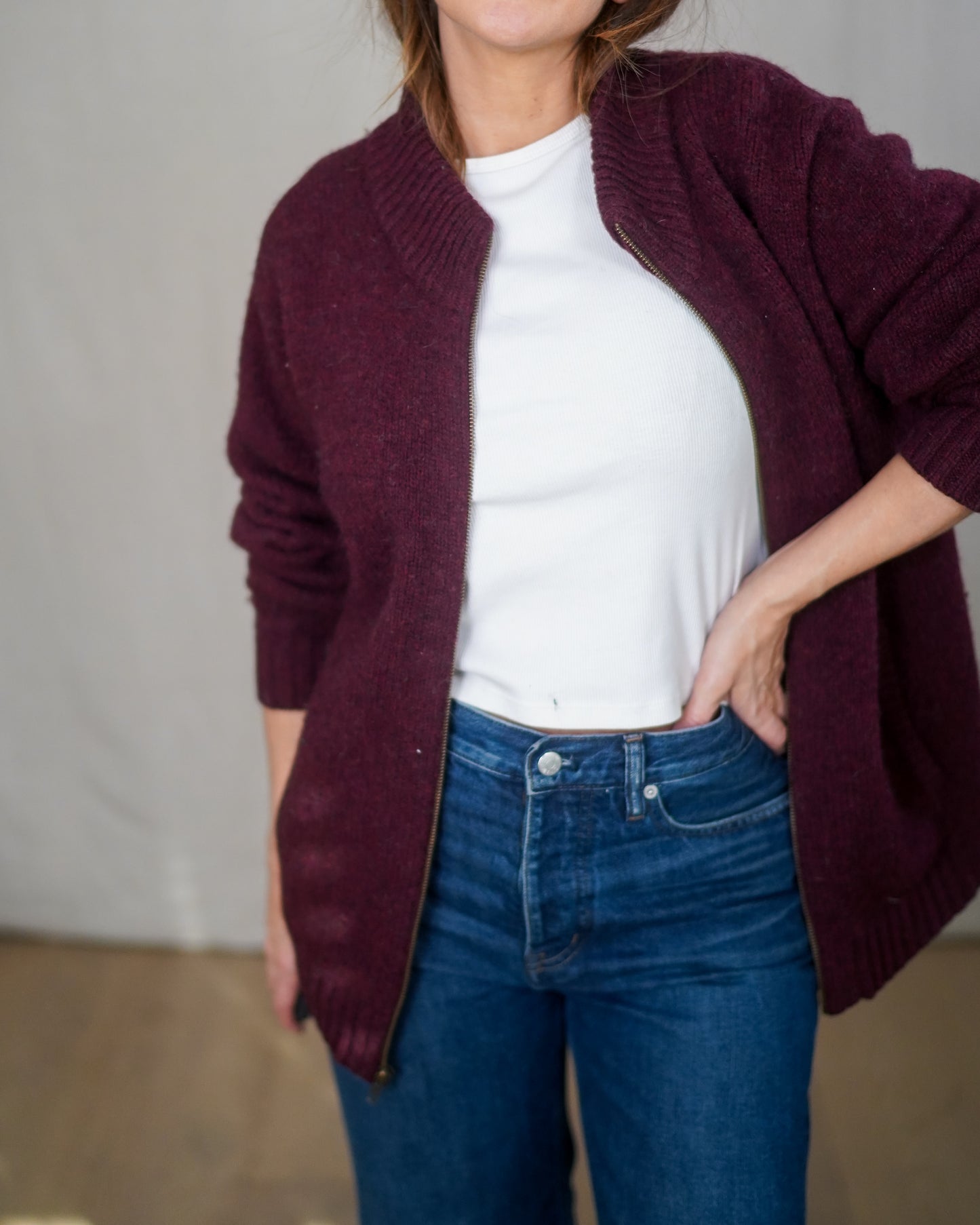 Vintage L.L. Bean Oxblood Zip Wool Cardigan