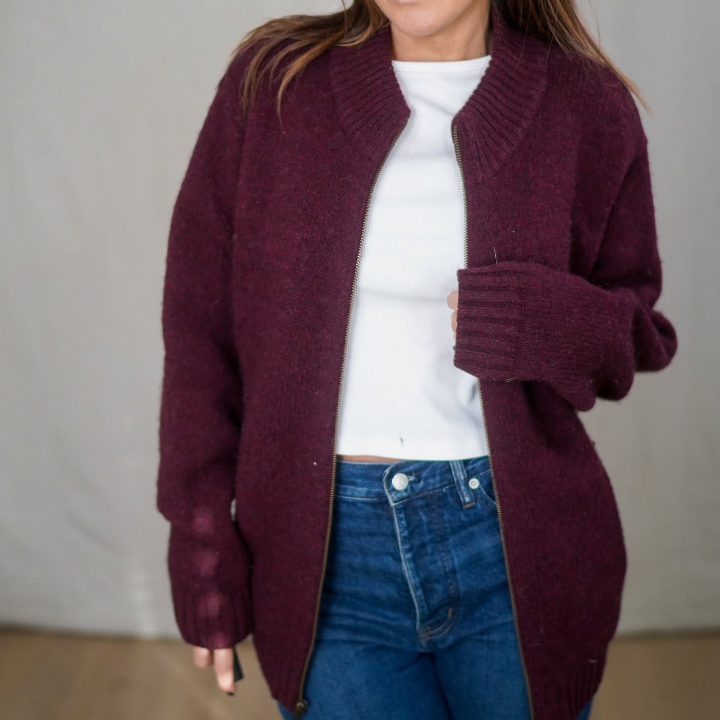 Vintage L.L. Bean Oxblood Zip Wool Cardigan