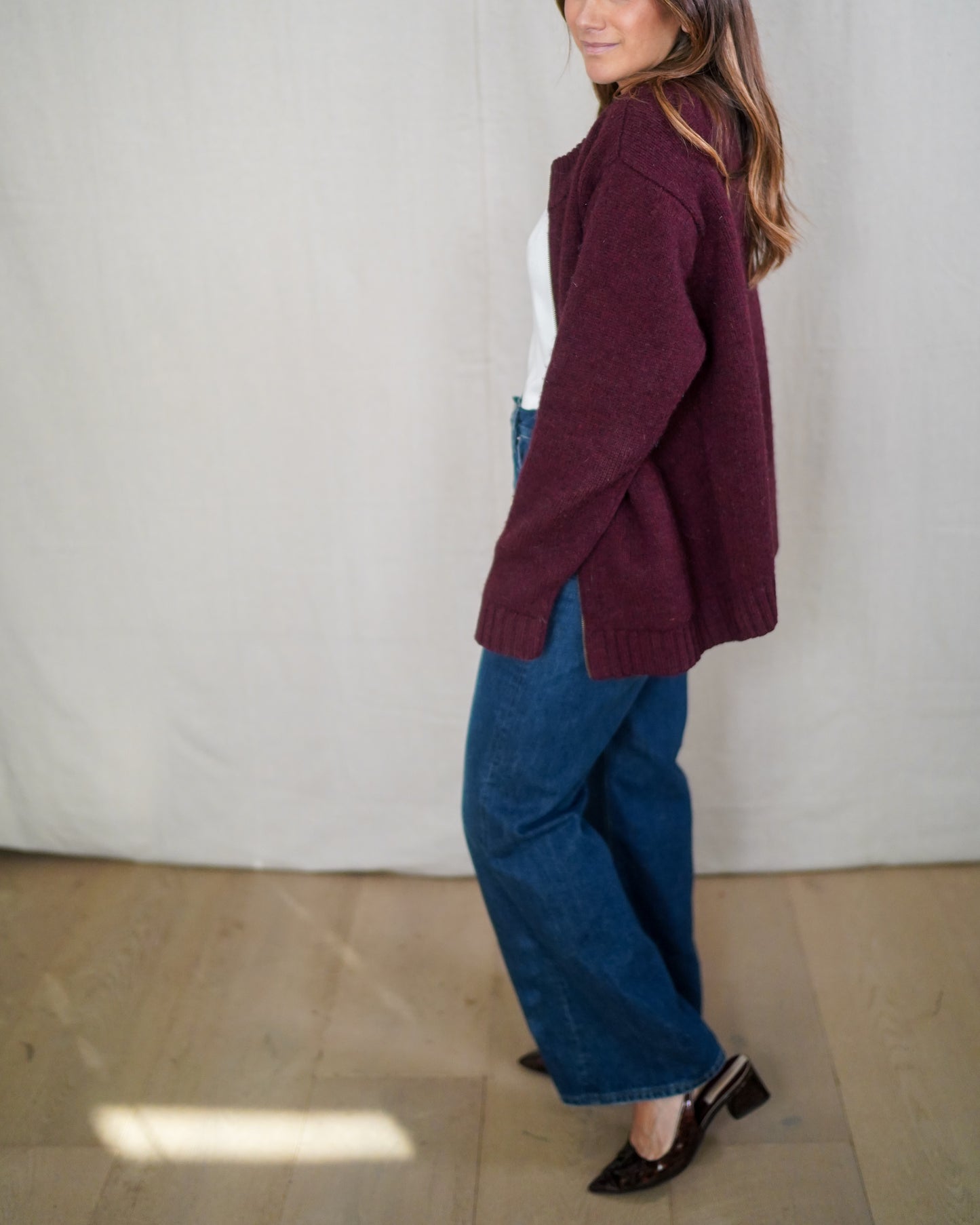 Vintage L.L. Bean Oxblood Zip Wool Cardigan