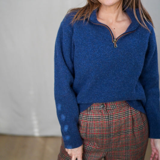 Vintage Orvis Blue Quarter-Zip Wool Blend Pullover Sweater