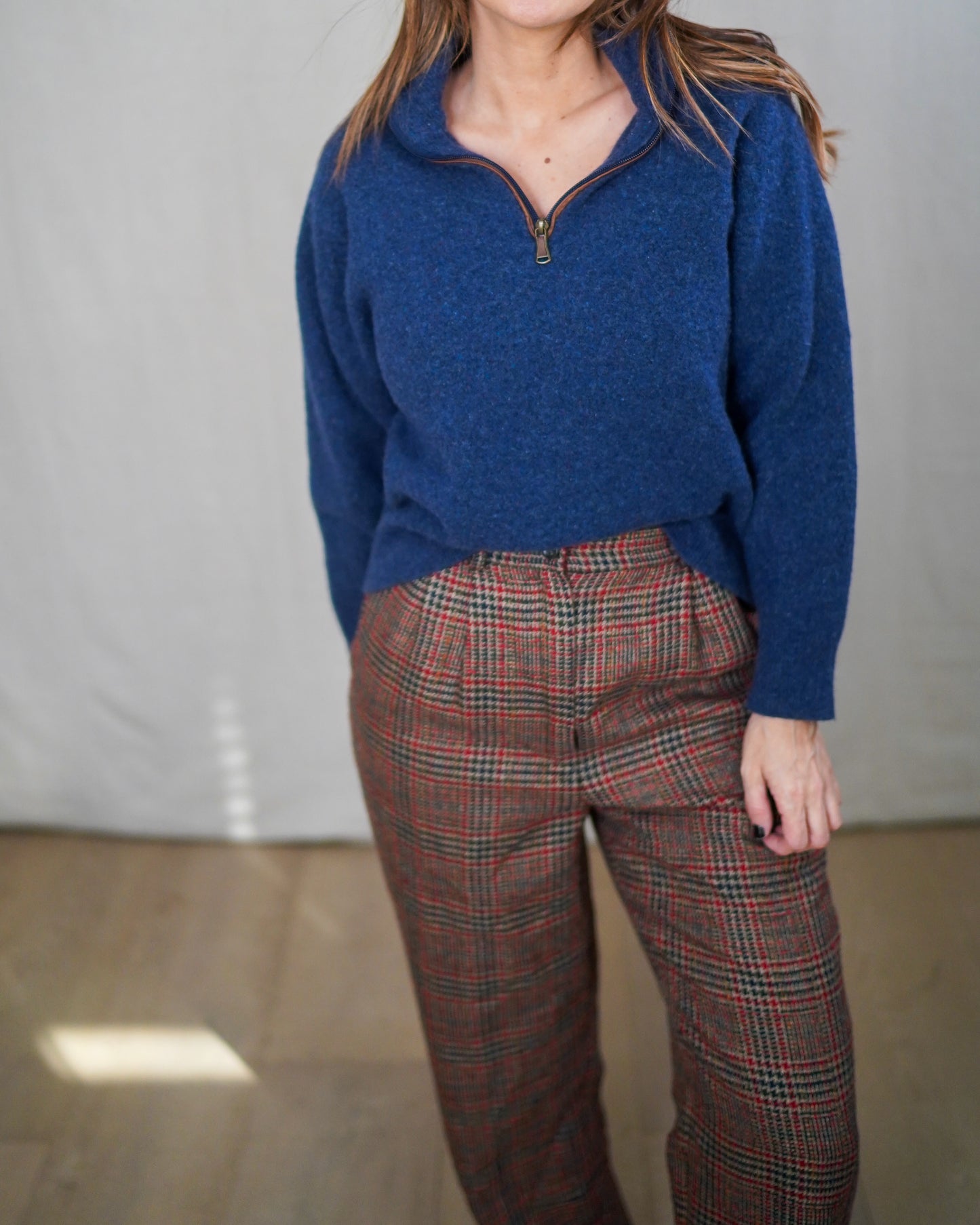 Vintage Orvis Blue Quarter-Zip Wool Blend Pullover Sweater