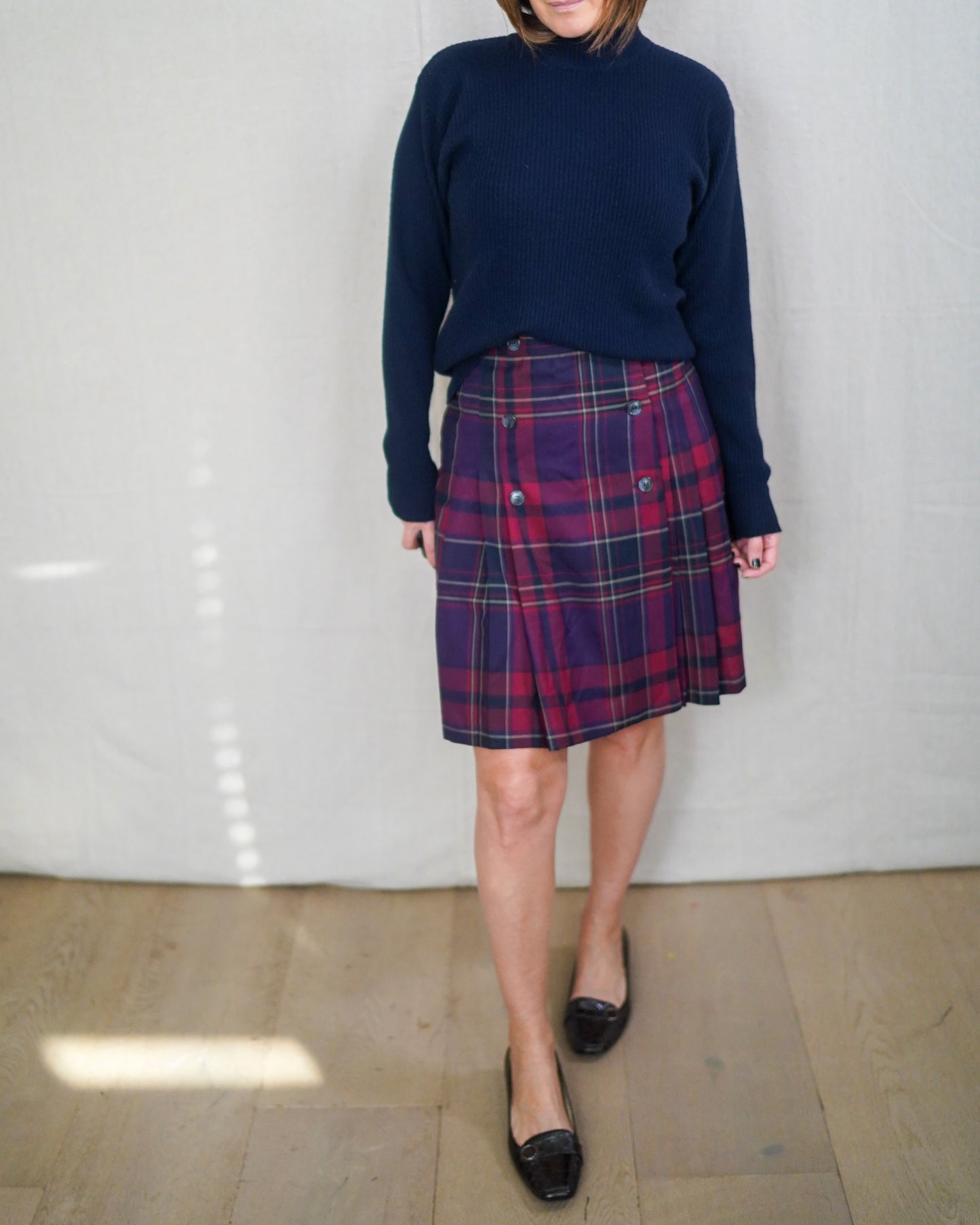 Vintage Hilary Charles Plaid Button-Front Wool Mini Skirt