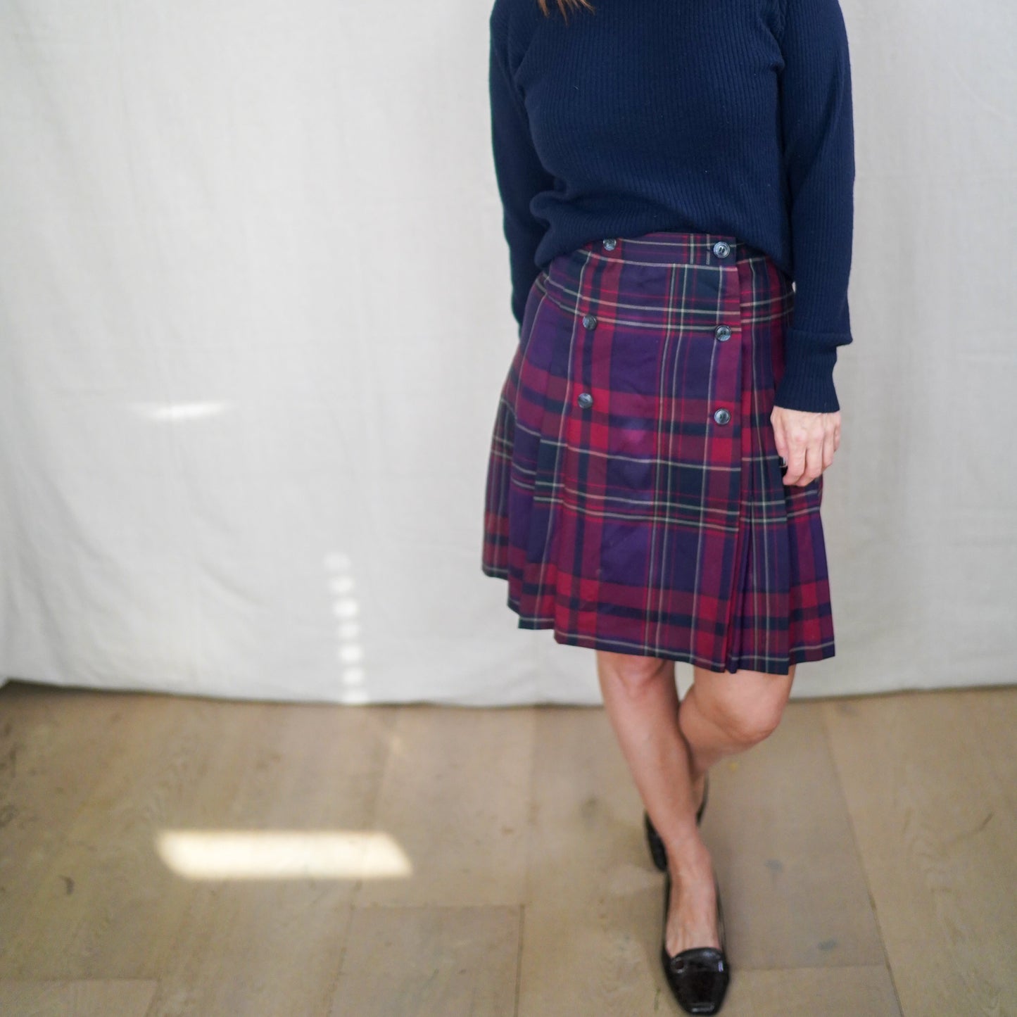 Vintage Hilary Charles Plaid Button-Front Wool Mini Skirt