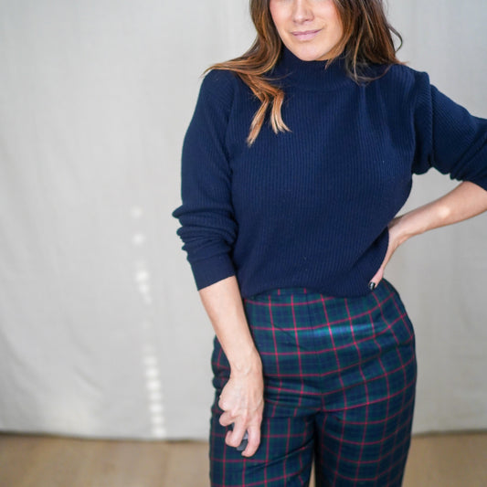 Vintage Neiman Marcus Navy Ribbed Cashmere Mock Neck Sweater | Minimalist Soft Luxury Knit