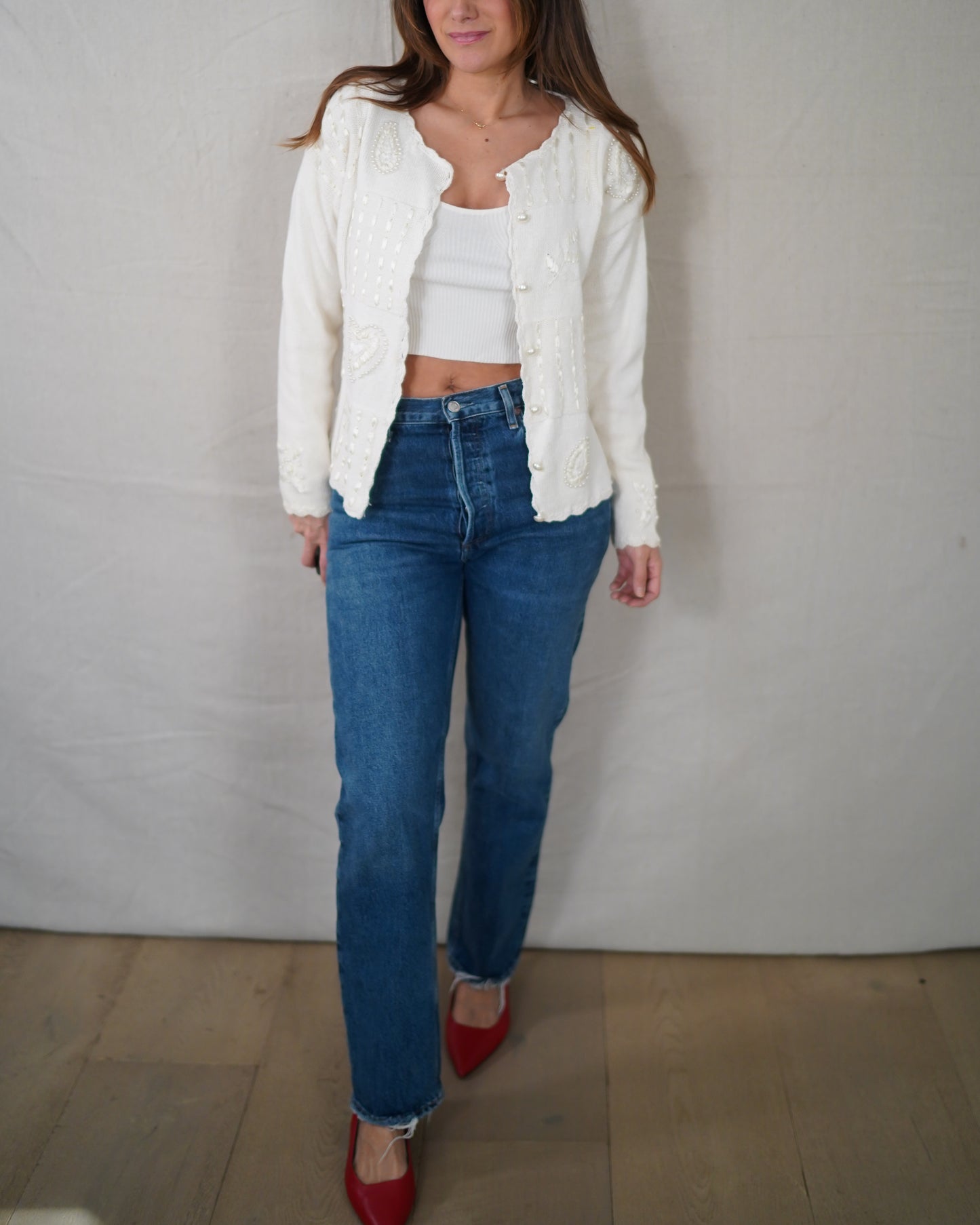 Vintage Pearl Heart Patchwork Cardigan - Valentine