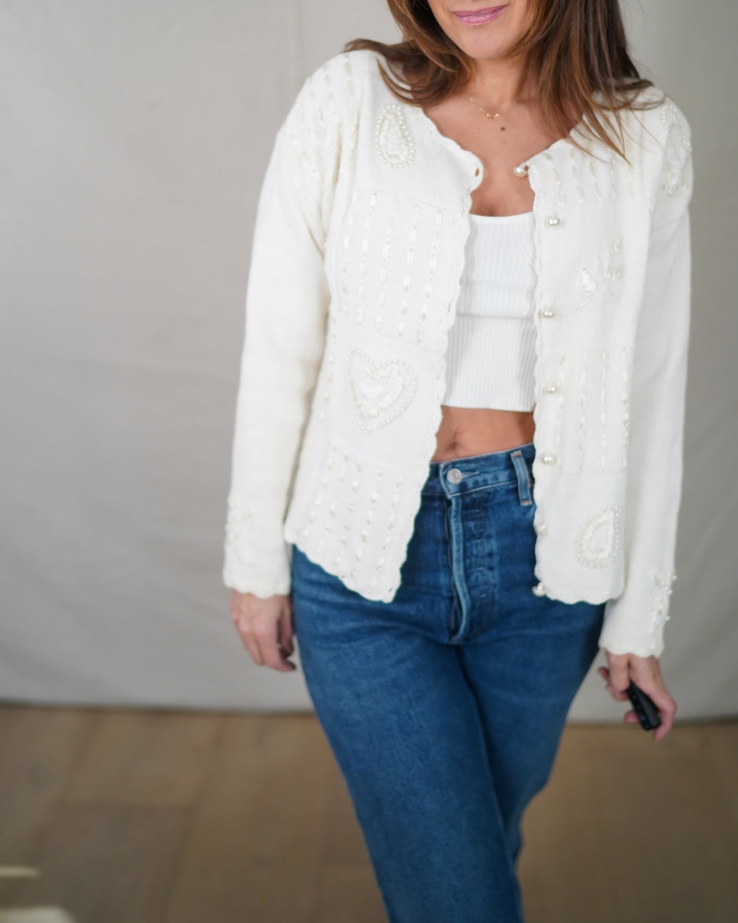 Vintage Pearl Heart Patchwork Cardigan - Valentine