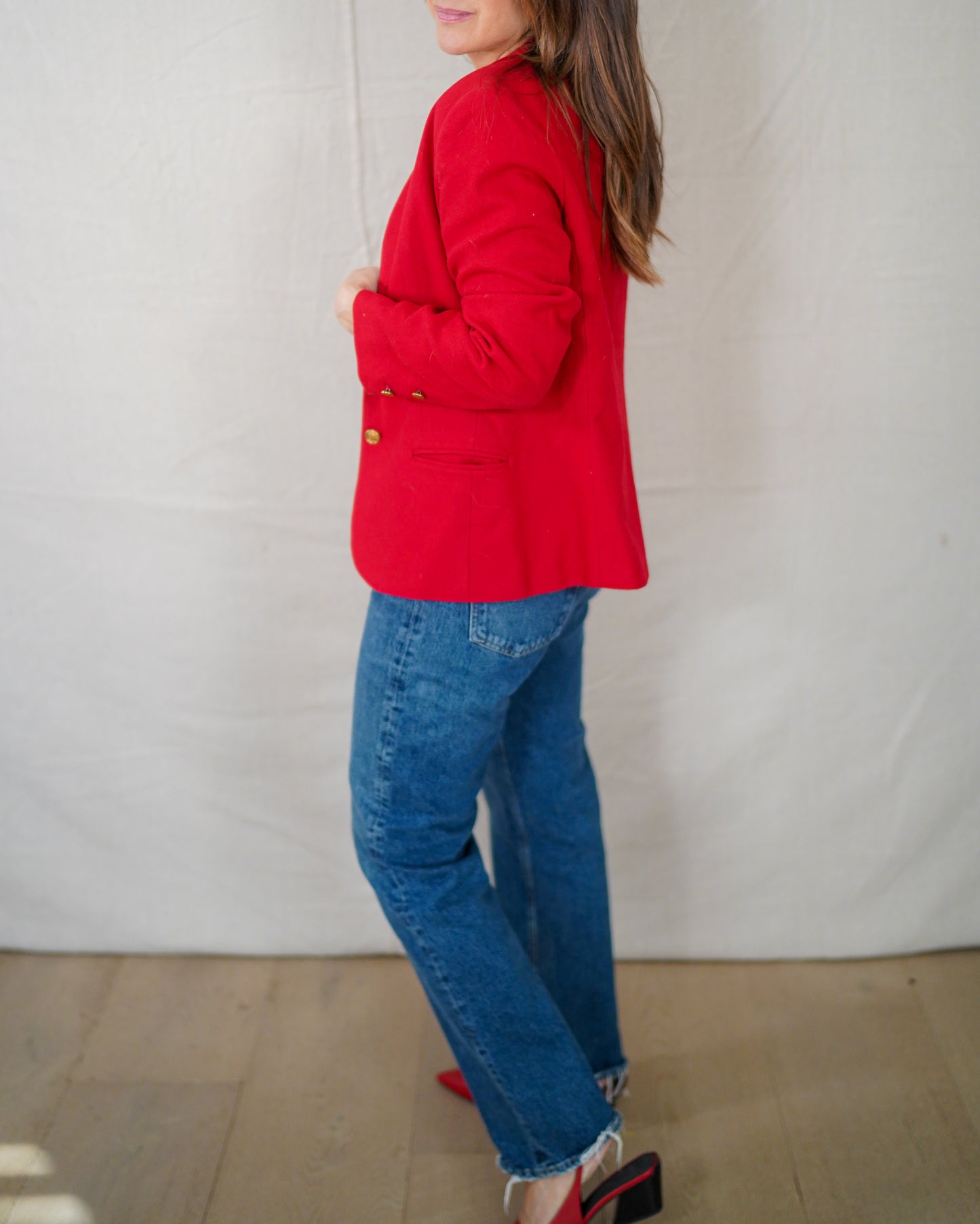 Vintage Cherry Red Power Blazer - Wool