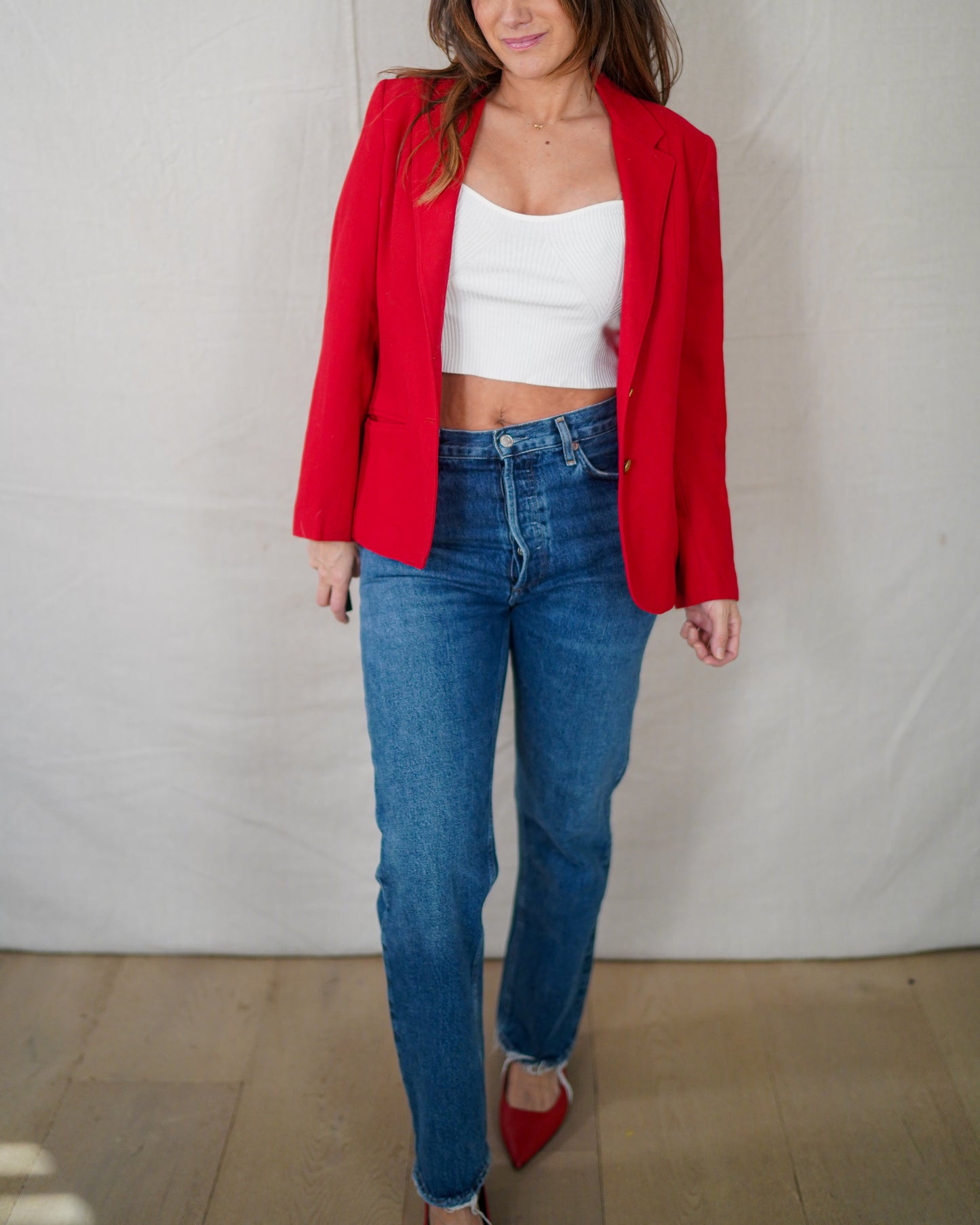 Vintage Cherry Red Power Blazer - Wool