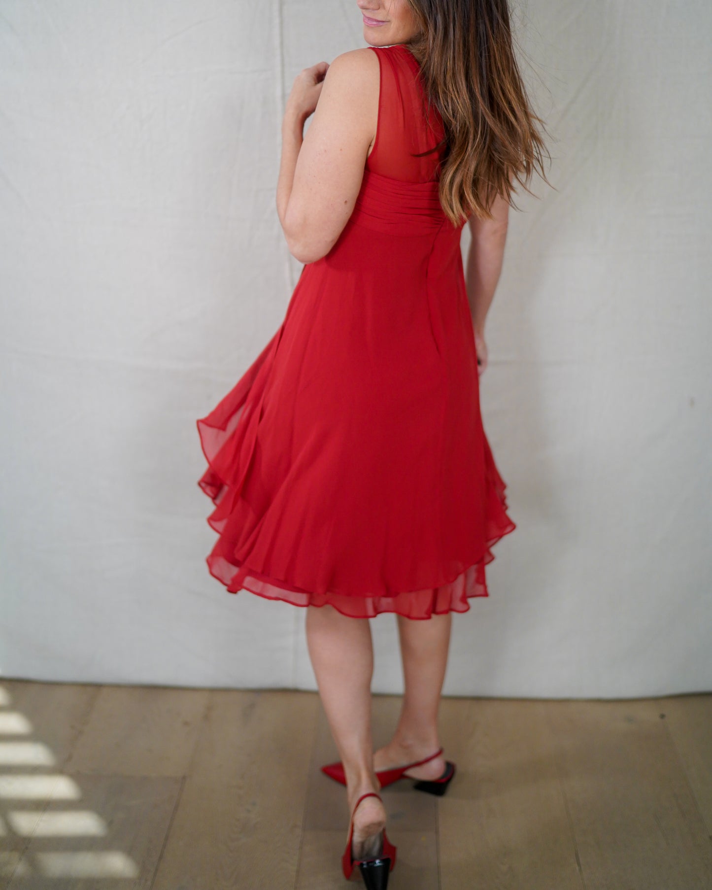 Vintage Donna Ricco Red Silk Chiffon Dress