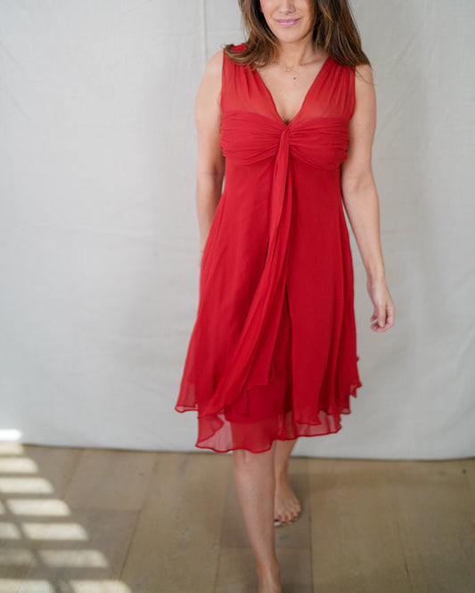 Vintage Donna Ricco Red Silk Chiffon Dress