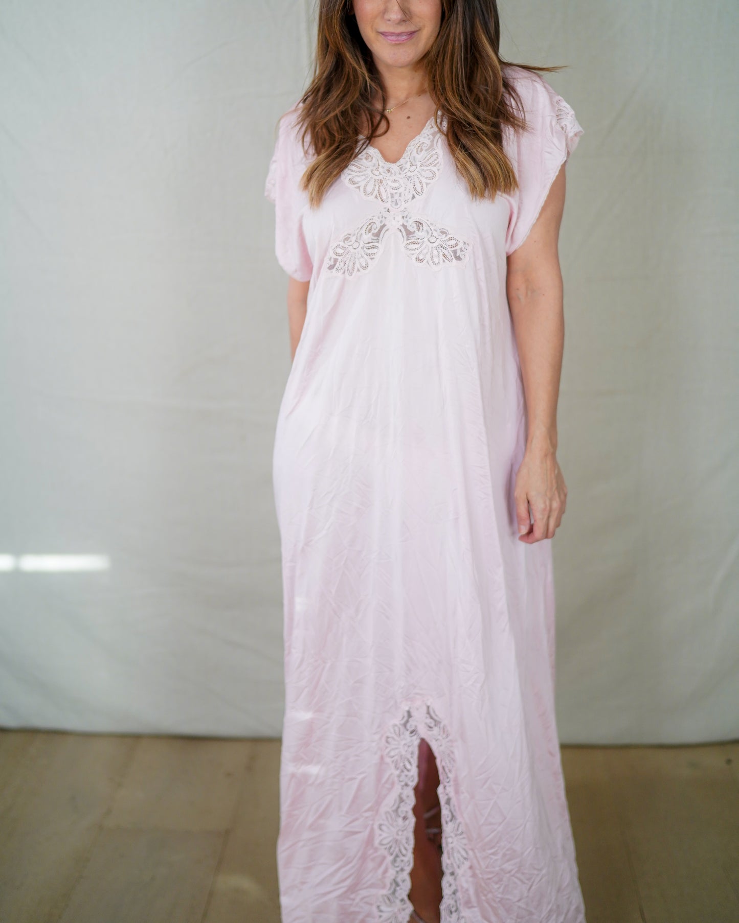 Vintage Blush Lace Nightgown Romantic