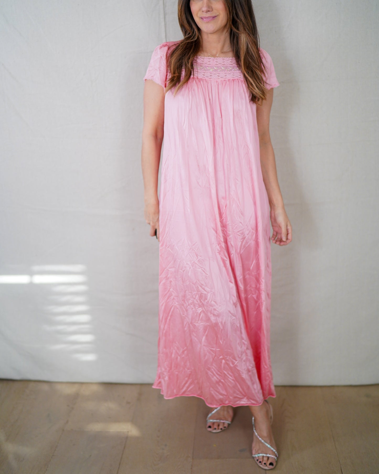 Vintage Pink Satin Nightgown Valentine