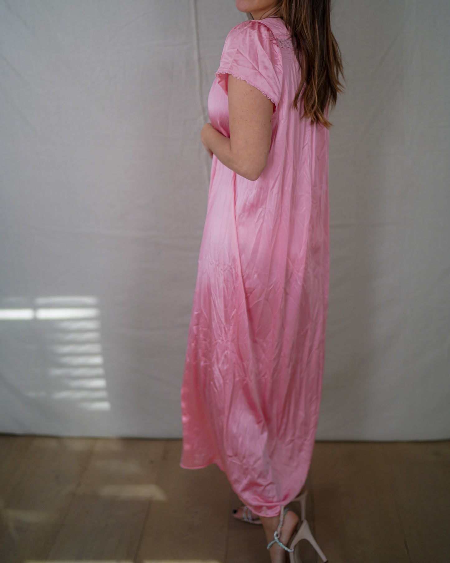 Vintage Pink Satin Nightgown Valentine