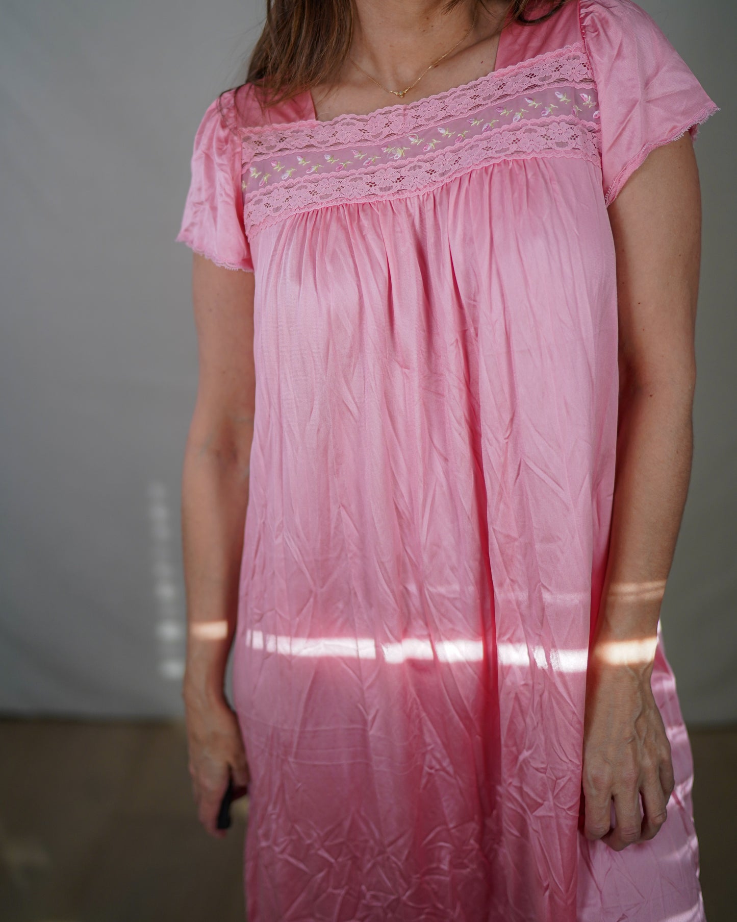 Vintage Pink Satin Nightgown Valentine