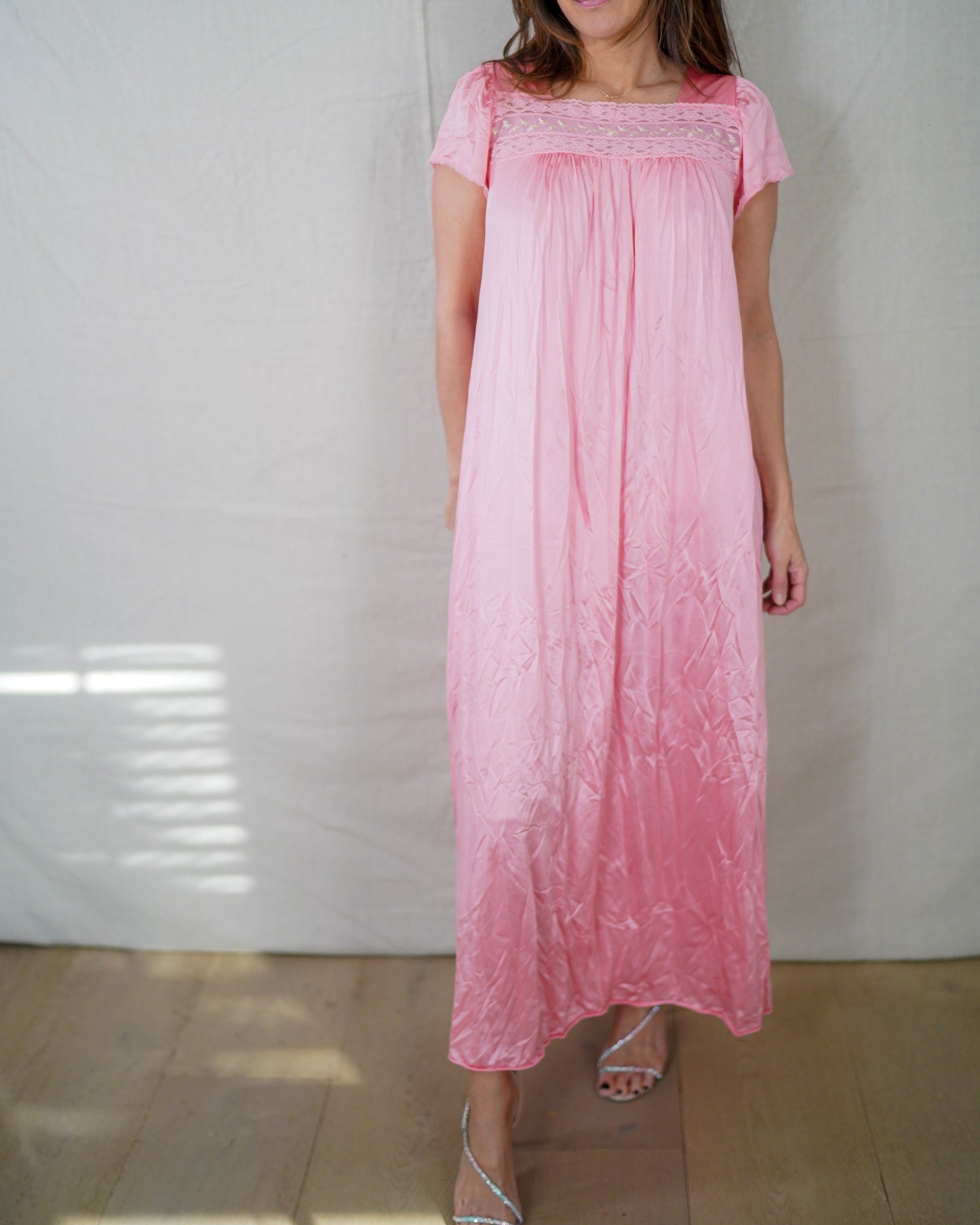 Vintage Pink Satin Nightgown Valentine