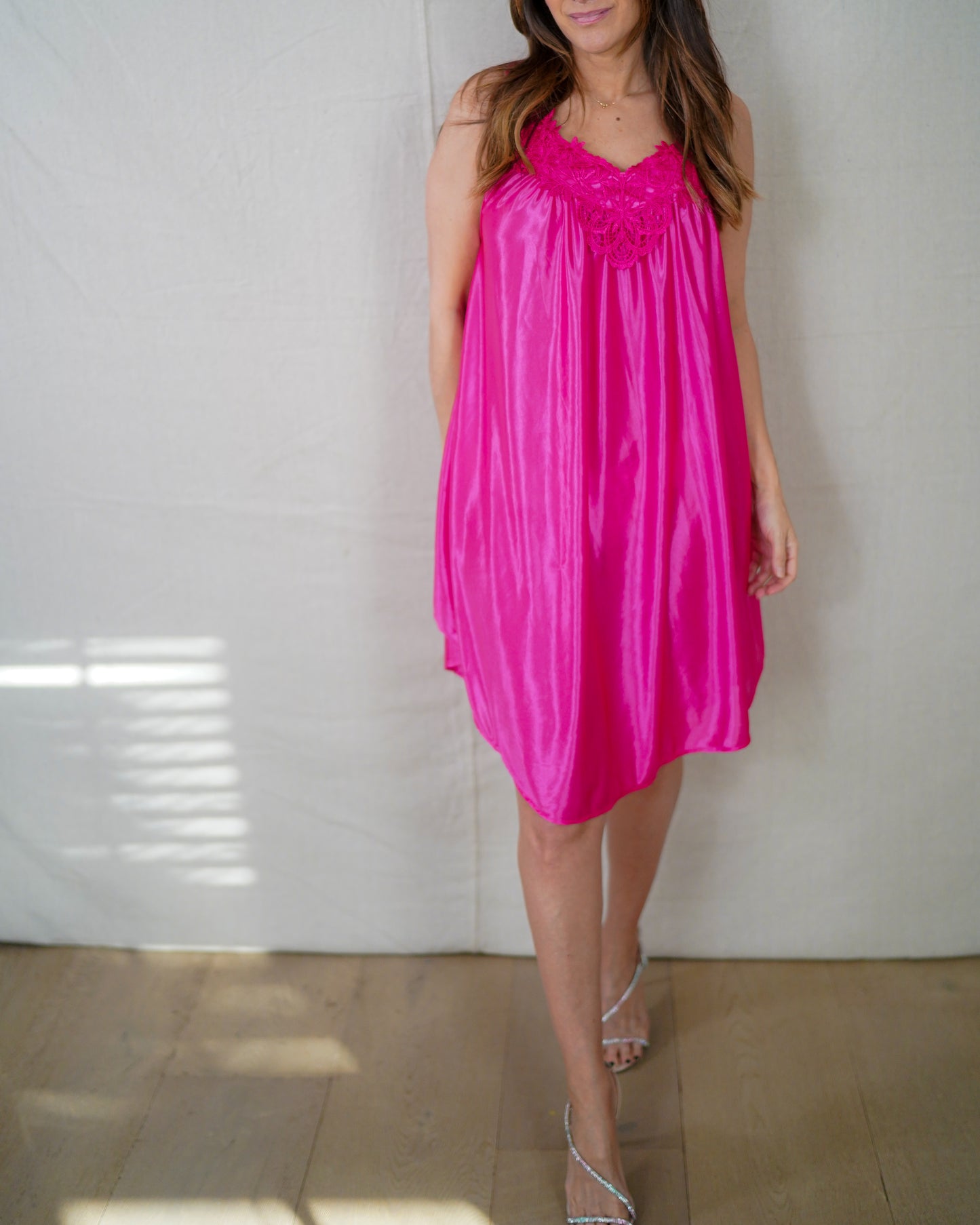Vintage Hot Pink Lace Nightie Dress