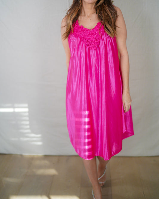 Vintage Hot Pink Lace Nightie Dress