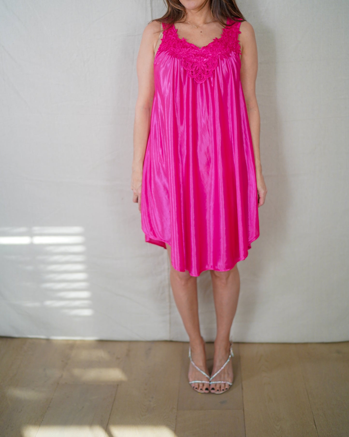 Vintage Hot Pink Lace Nightie Dress