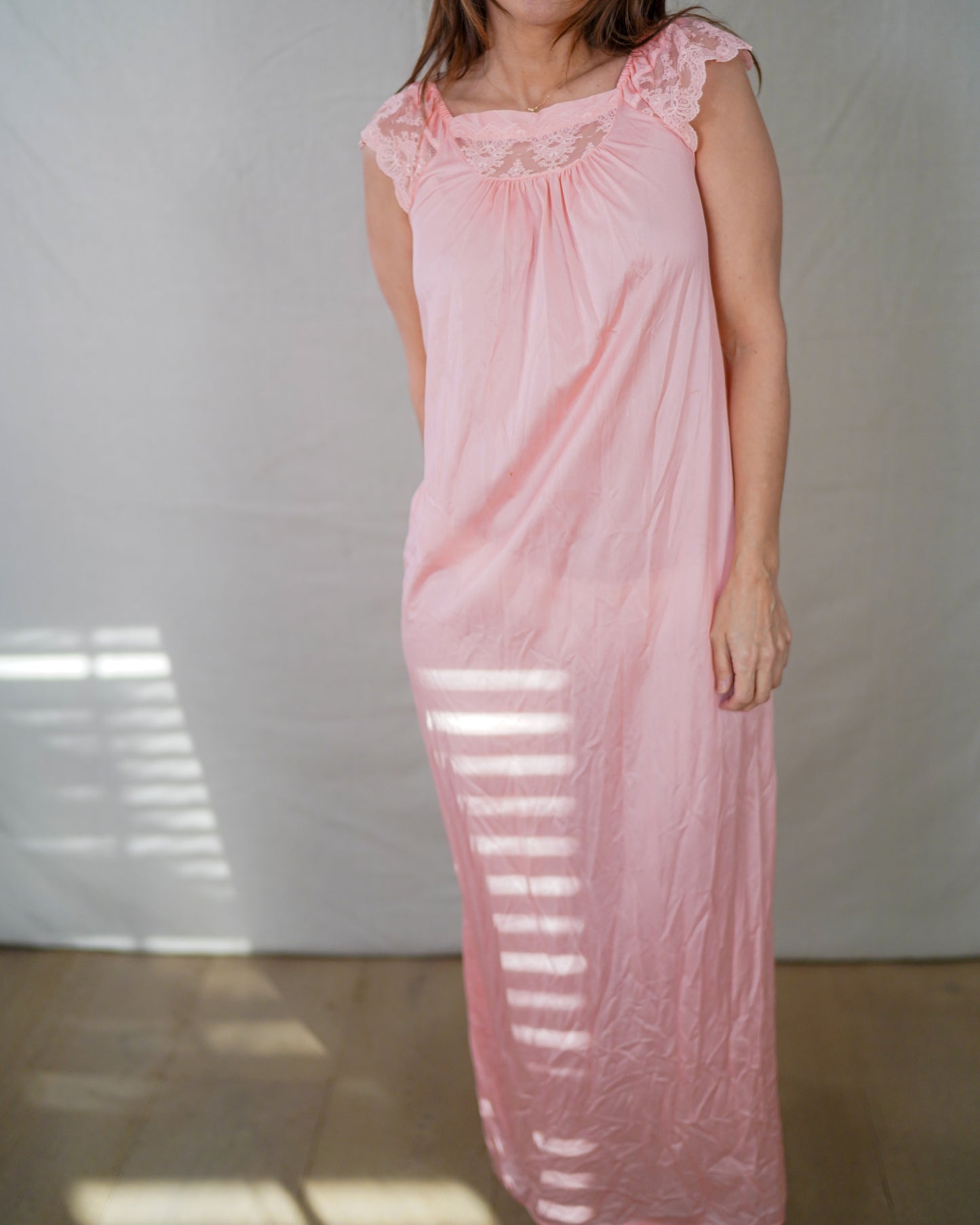 Vintage Blush Pink Lace Nightgown Dress – Sweetheart Valentine Slip