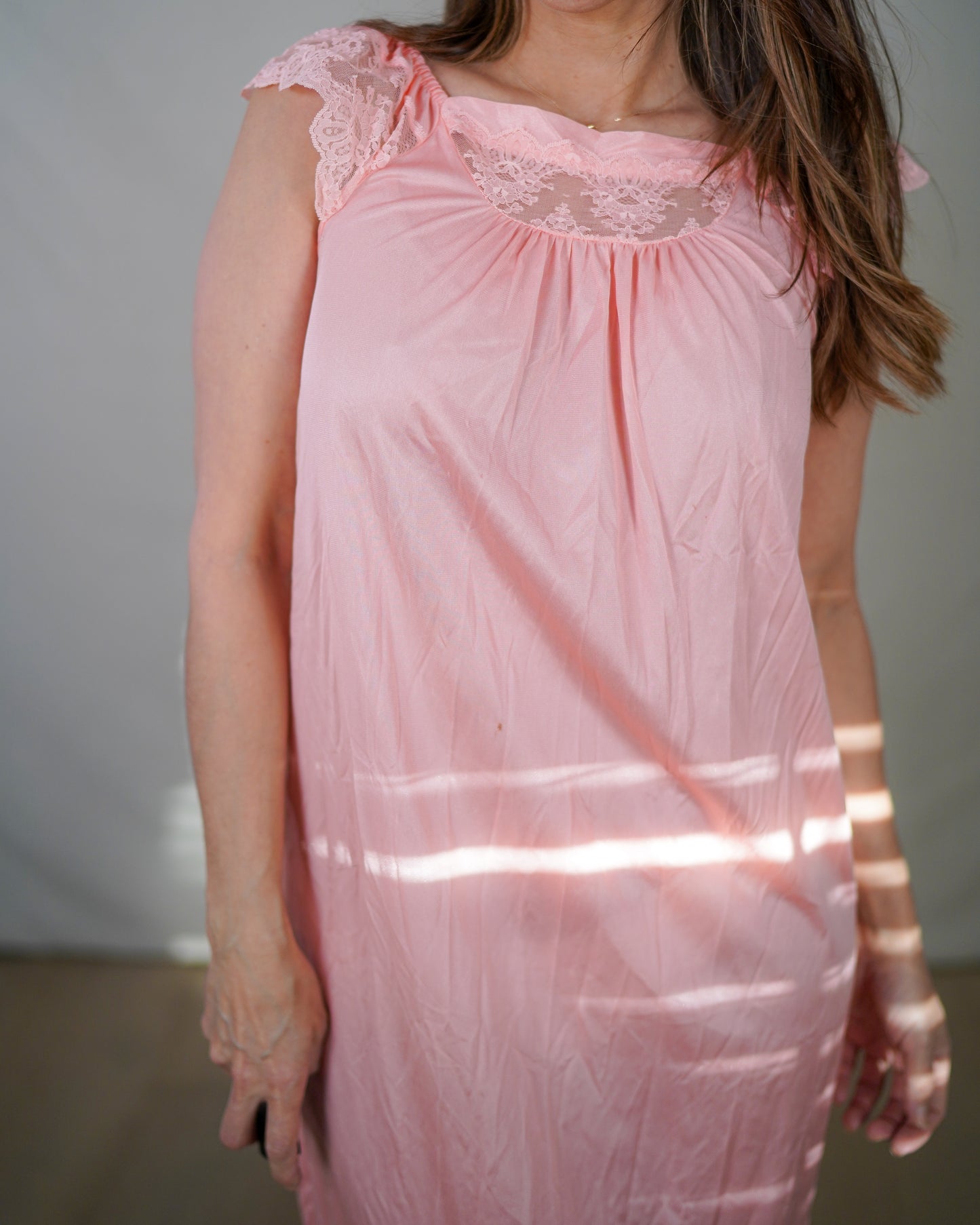 Vintage Blush Pink Lace Nightgown Dress – Sweetheart Valentine Slip