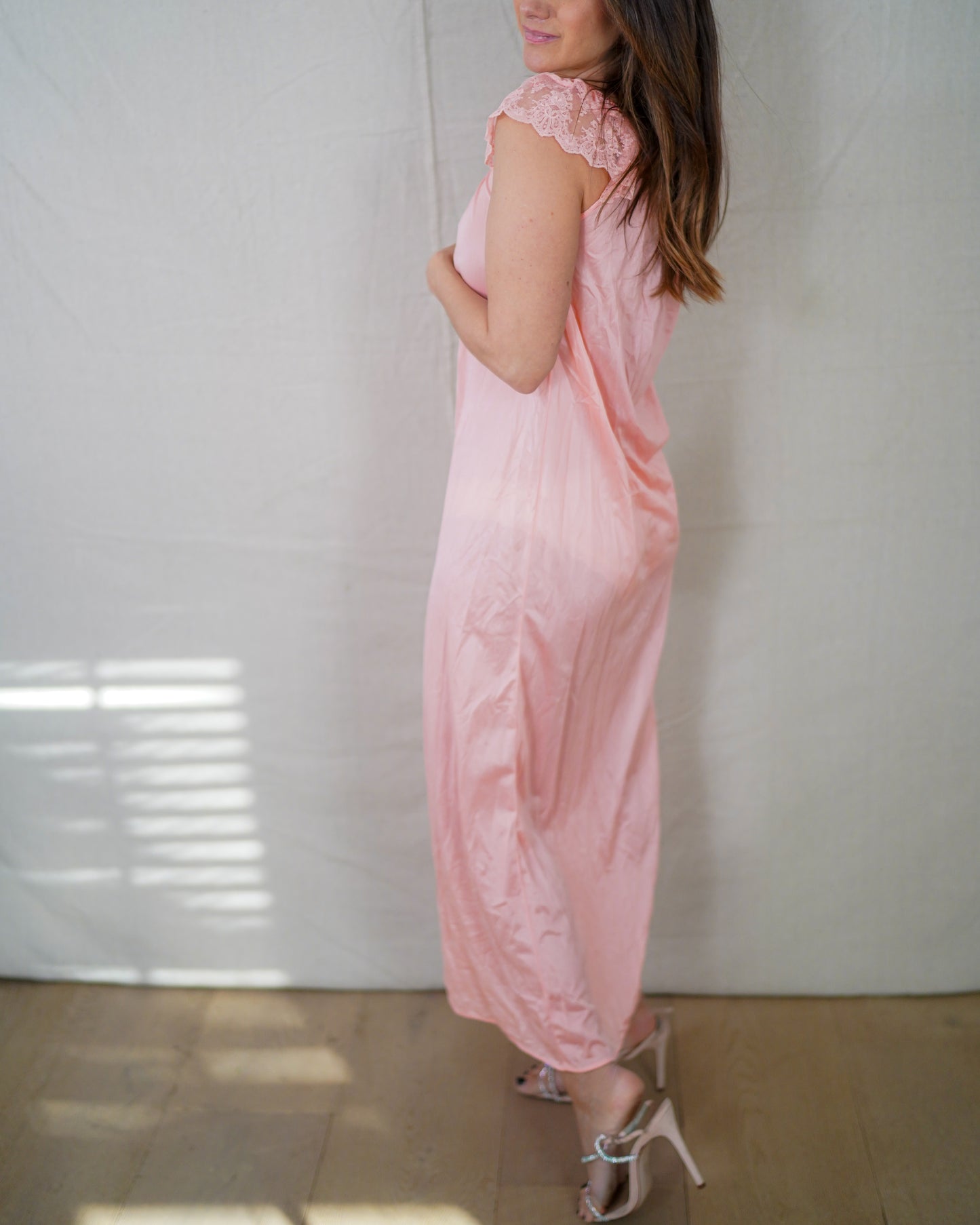 Vintage Blush Pink Lace Nightgown Dress – Sweetheart Valentine Slip