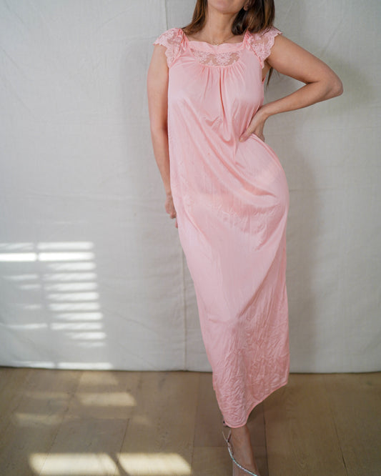 Vintage Blush Pink Lace Nightgown Dress – Sweetheart Valentine Slip