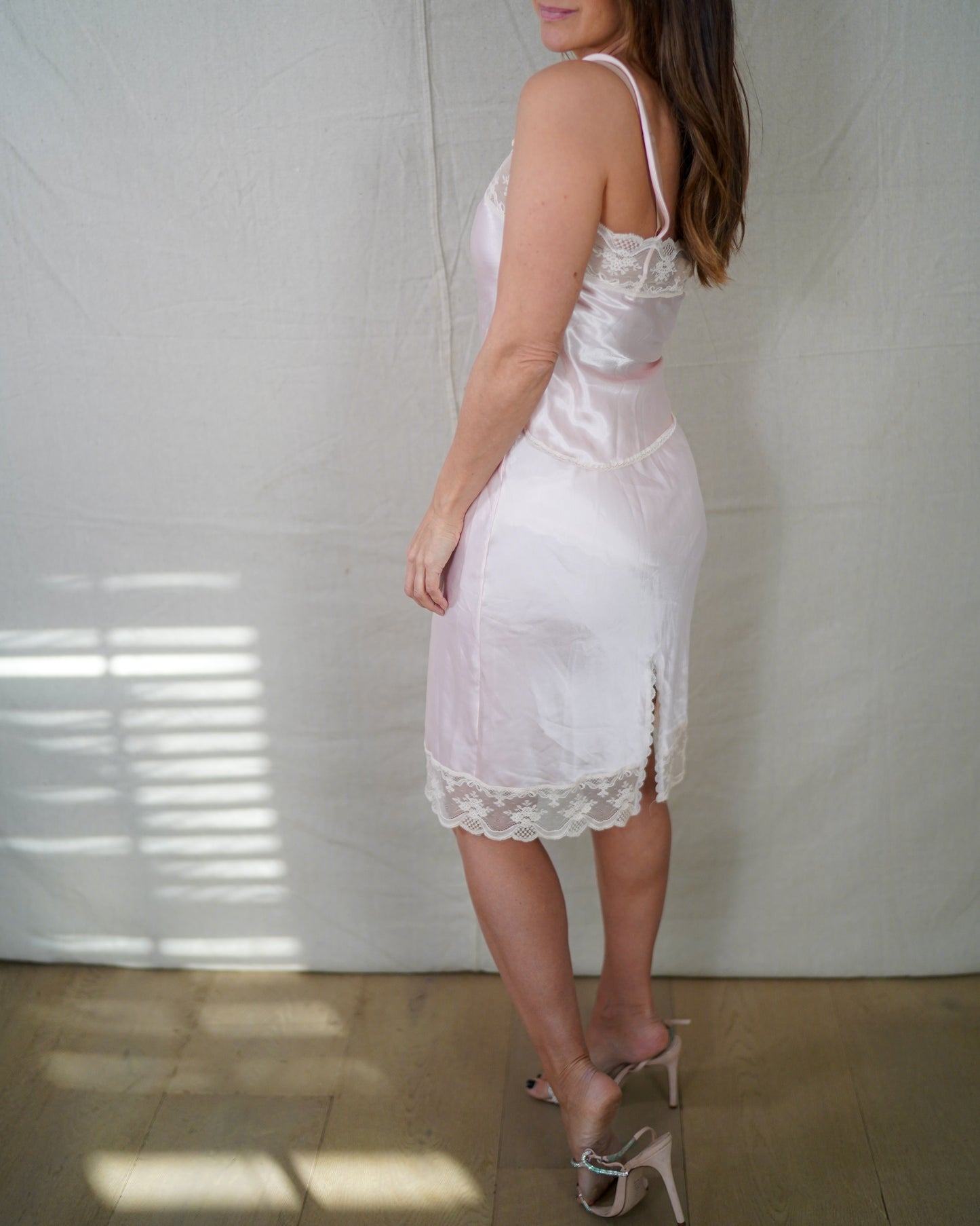 Vintage Christian Dior Blush Silk Lace Slip Set