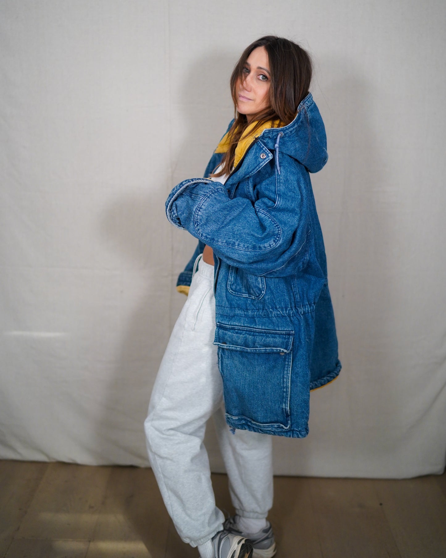 St. John’s Bay Denim Hooded Utility Parka Jacket Blue XL