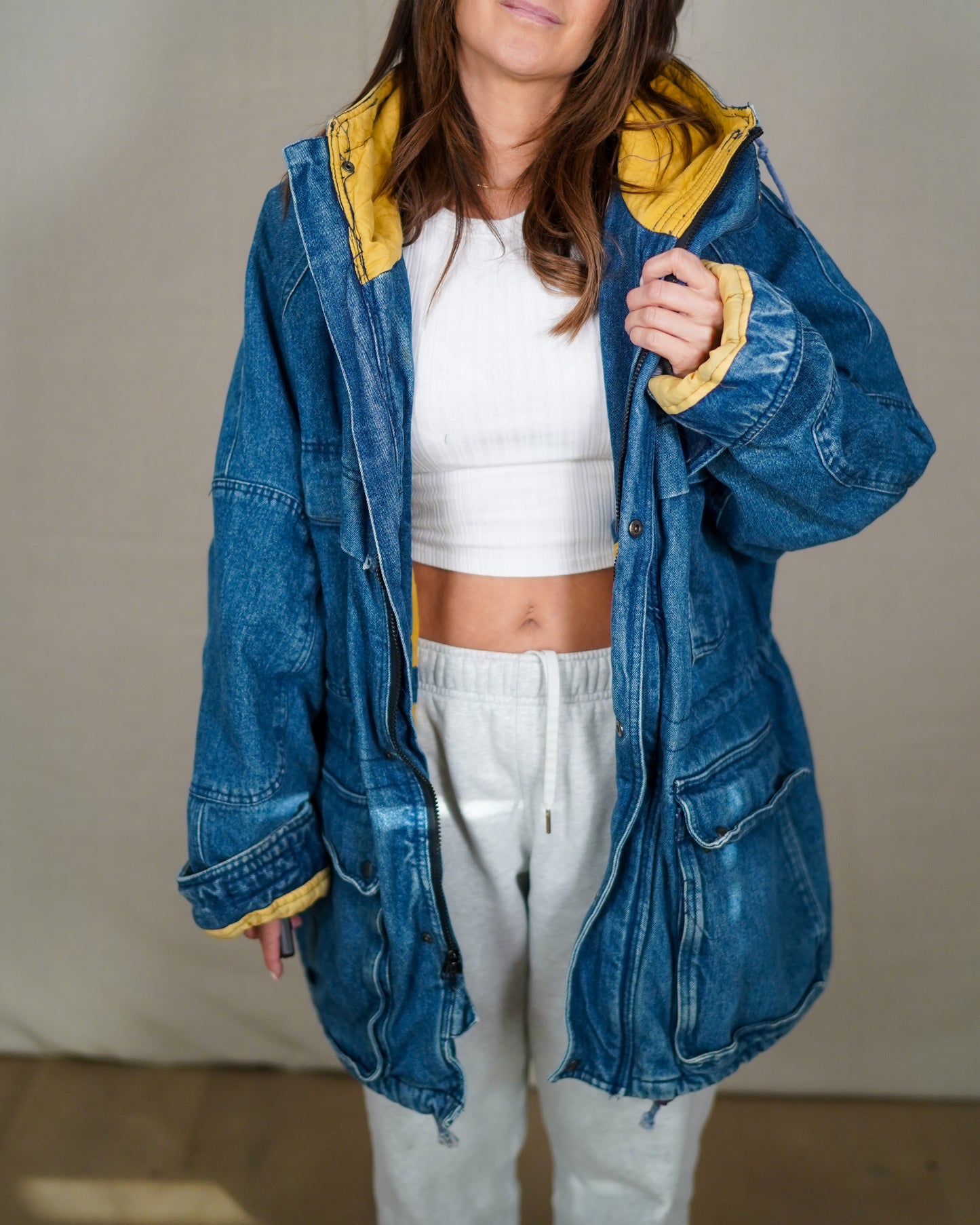 St. John’s Bay Denim Hooded Utility Parka Jacket Blue XL