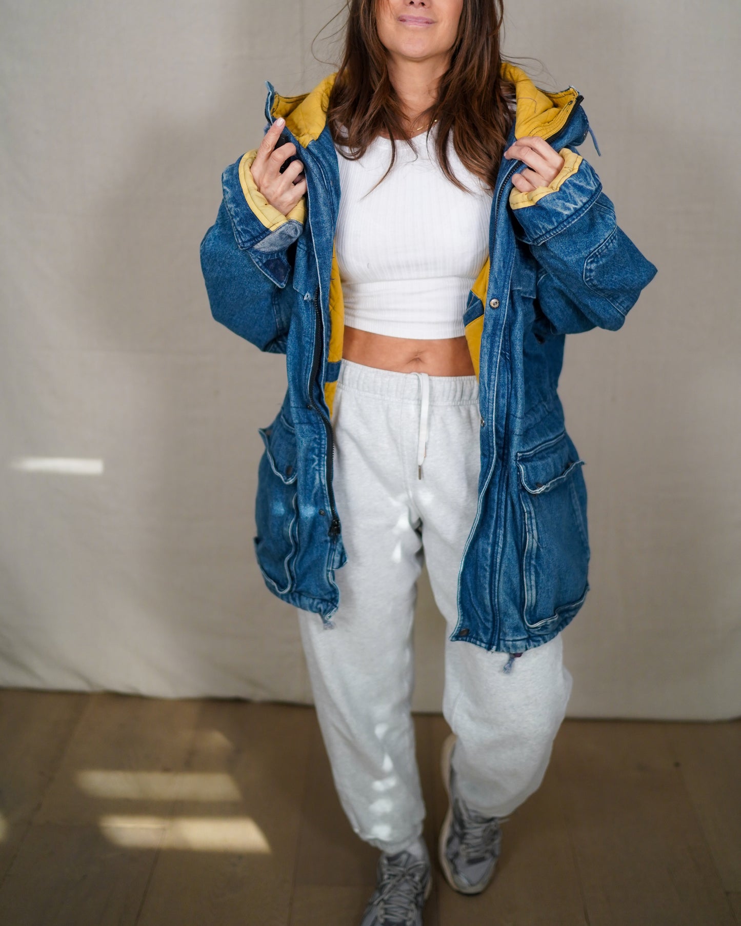 St. John’s Bay Denim Hooded Utility Parka Jacket Blue XL