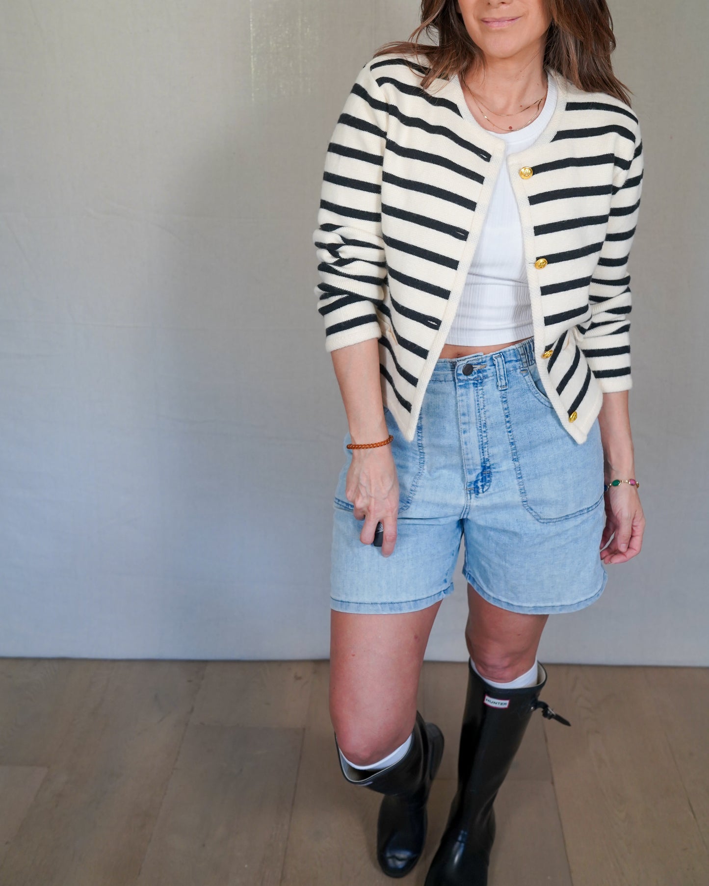 Striped Wool Blend Sailor Cardigan Fisherman core Navy Cream